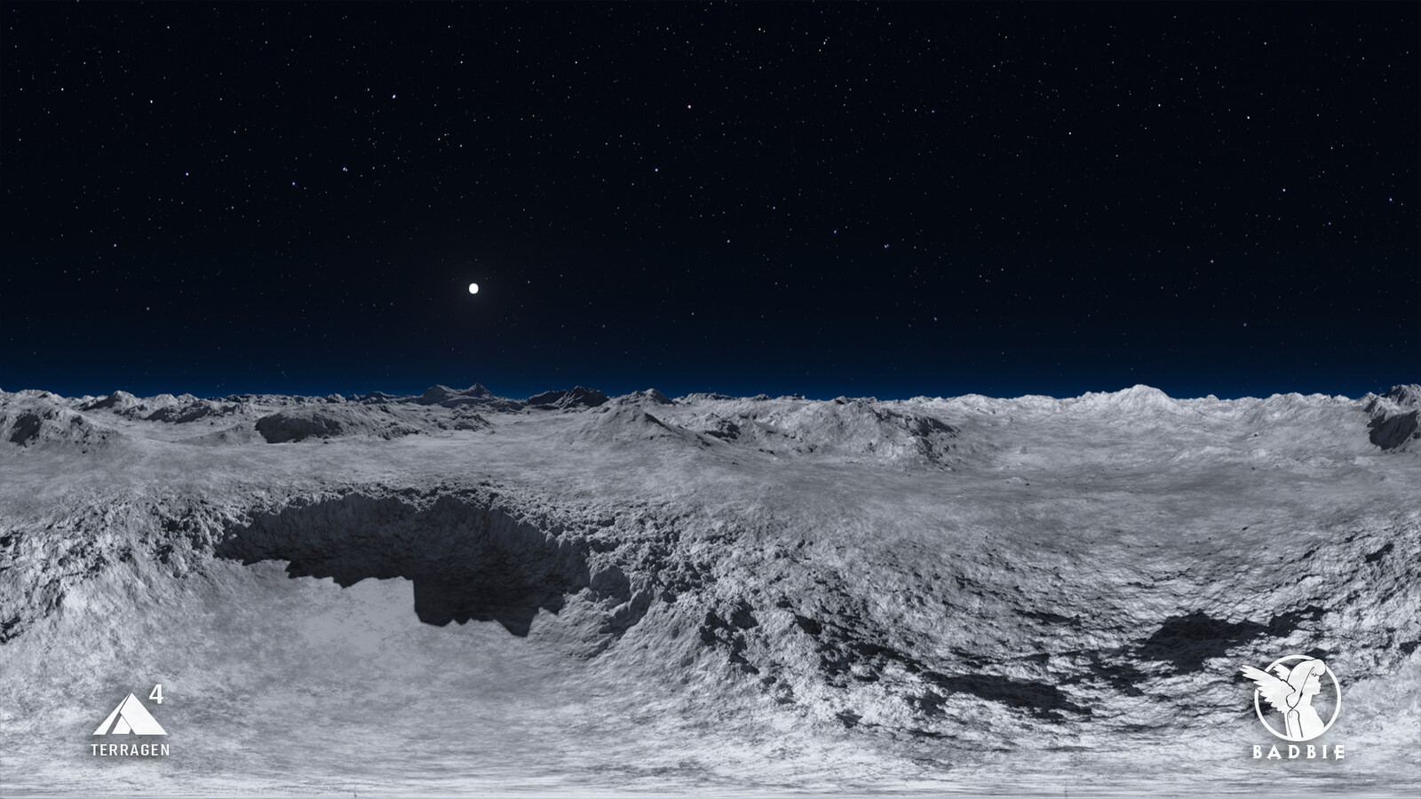 This last render is another skybox I made. It was to test how close to the ground I could make the camera to see if it looks like you are standing on the surface… It totally does not, but it's still a cool lunar surface!
