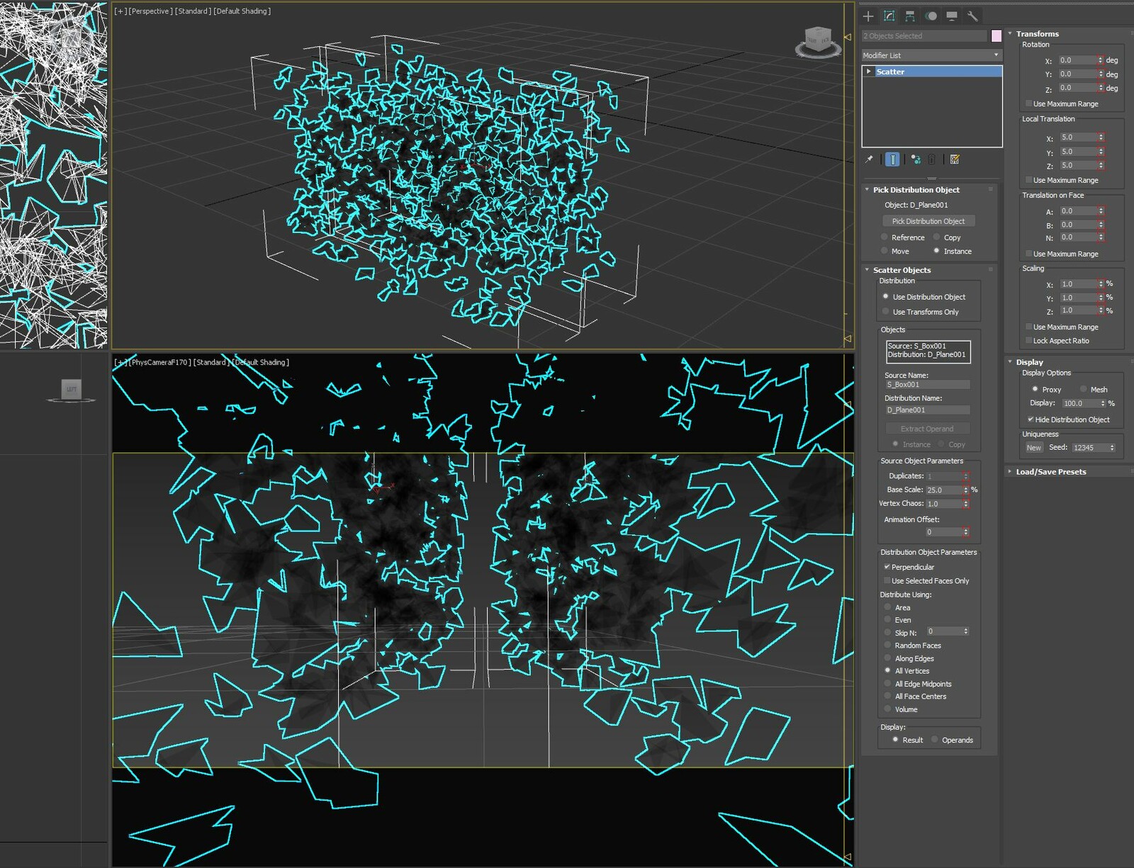 Default max modifiers were used for the shatter effect.