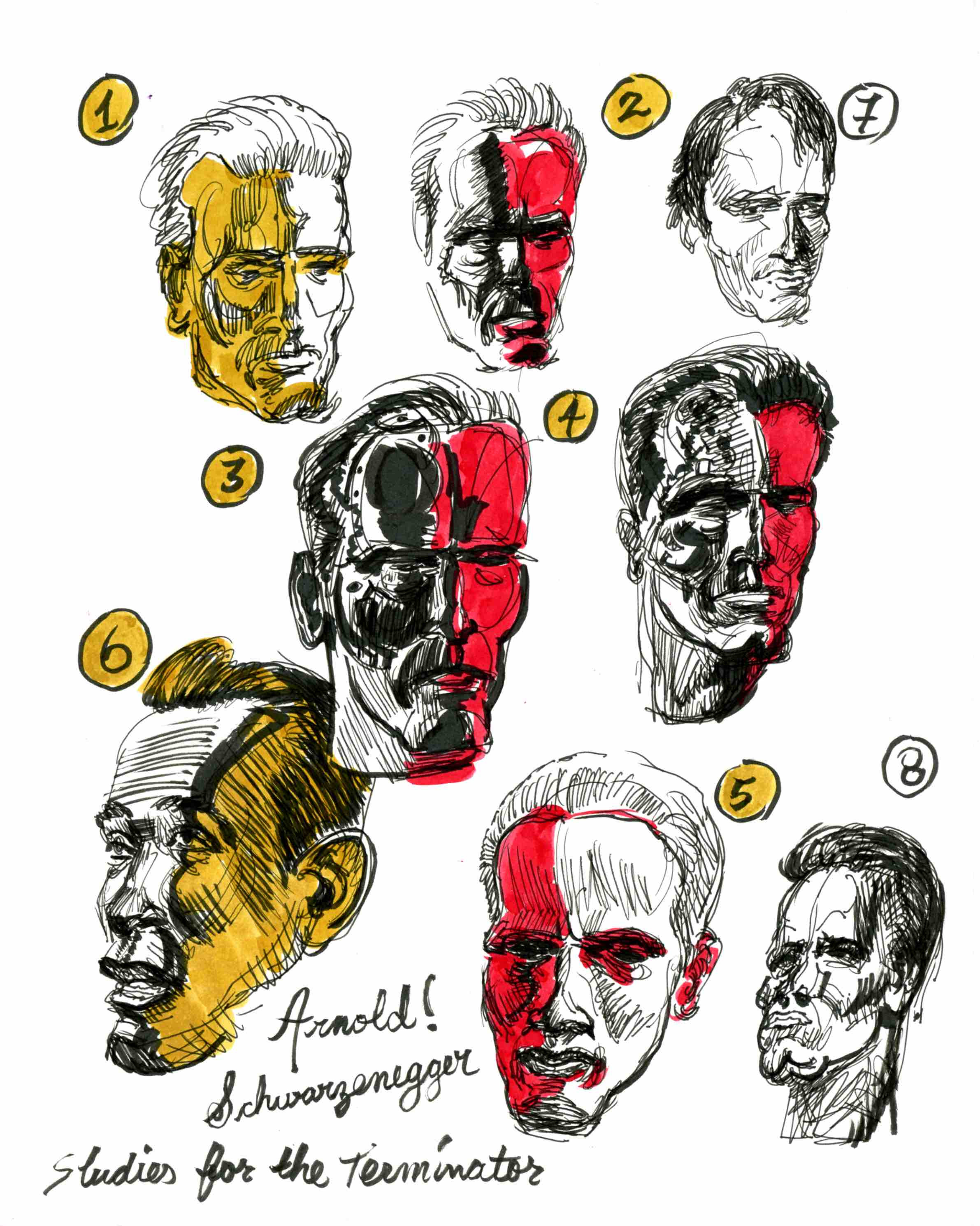 Head studies. I gave Arnold, that Frankenstein look.