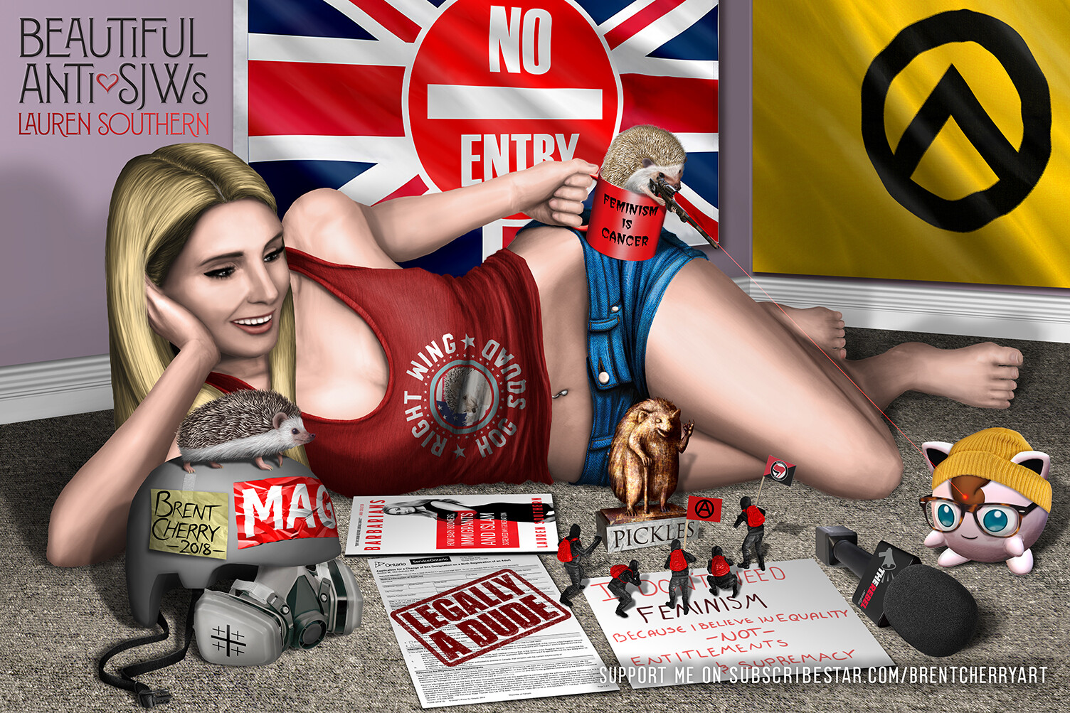 A pin-up illustration of right-wing journalist and documentary filmmaker La...