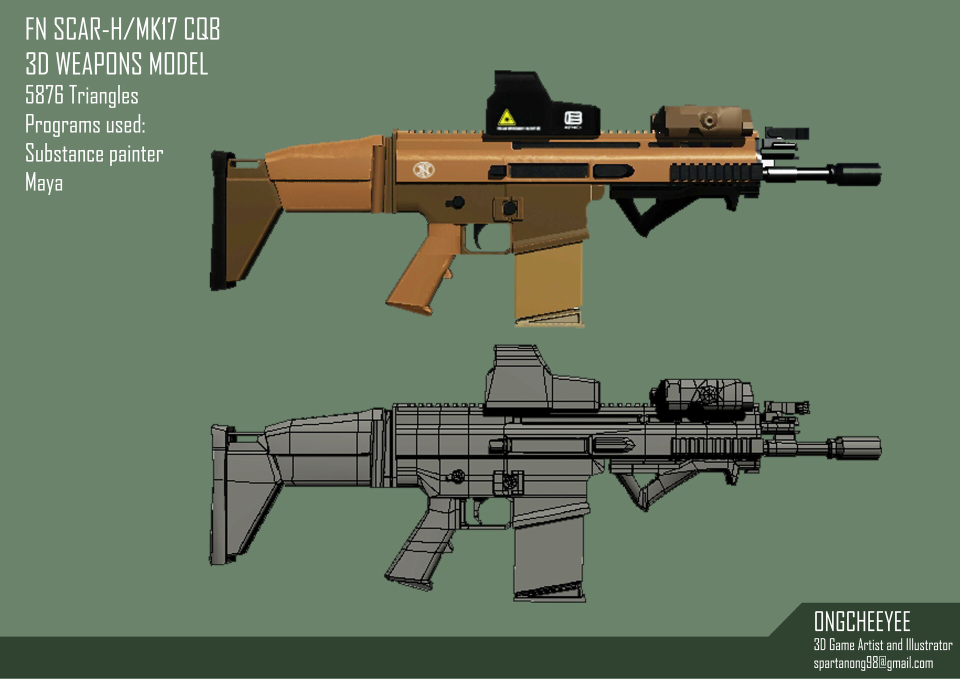 FN SCAR H/MK-17 CQB 3D Weapon Model, Ong Chee Yee.