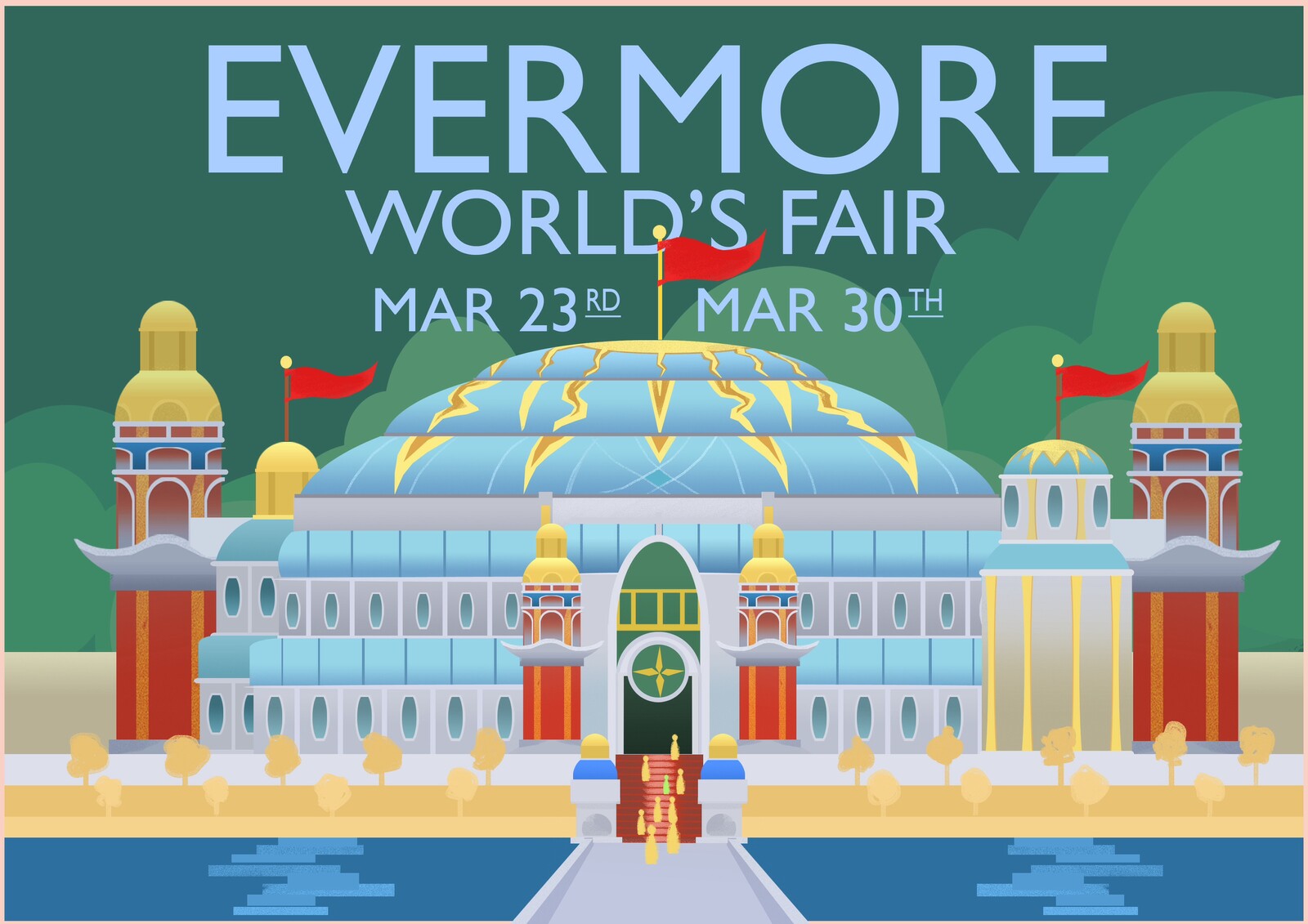 Evermore World's Fair based on Weimar Prusell's 1933 Chicago World Fair: A Century of Progress poster.