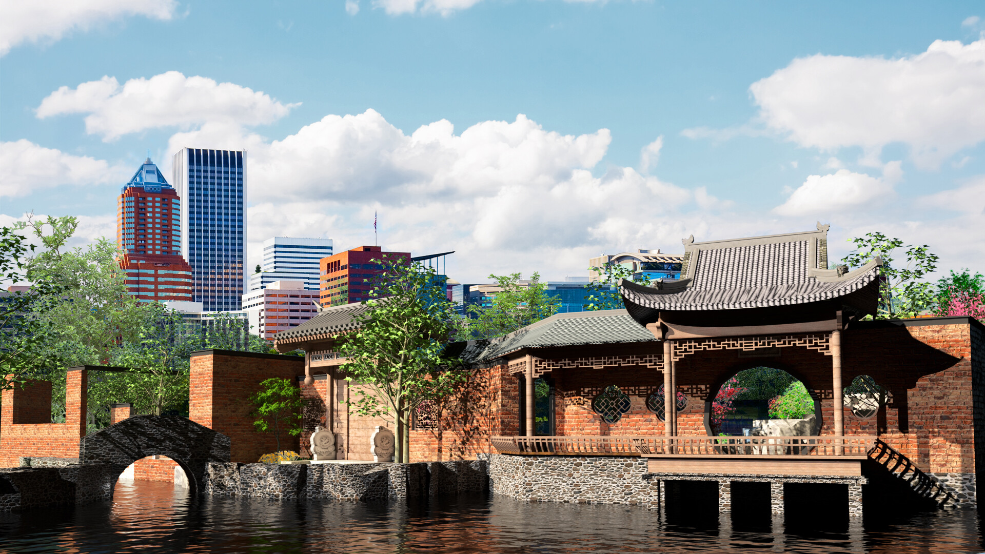 3d japanese style building wallpaper