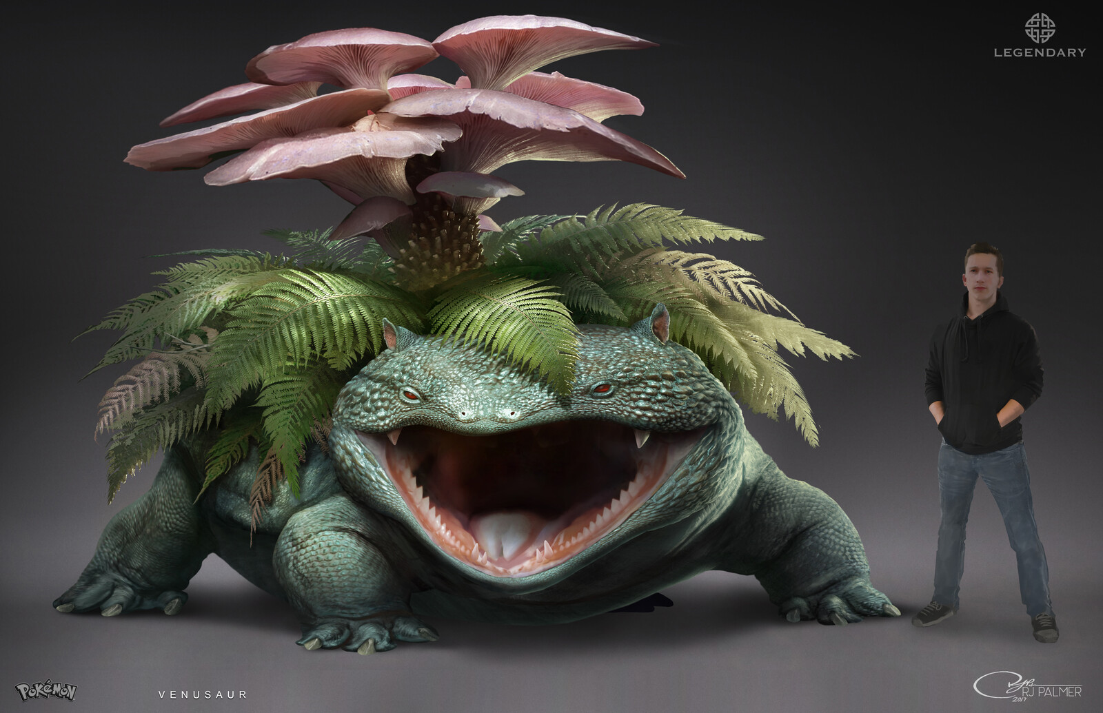 This was an exploration to see if Venusaur could work in the more temperate setting of the UK. So I changed the more tropical flower into mushrooms.