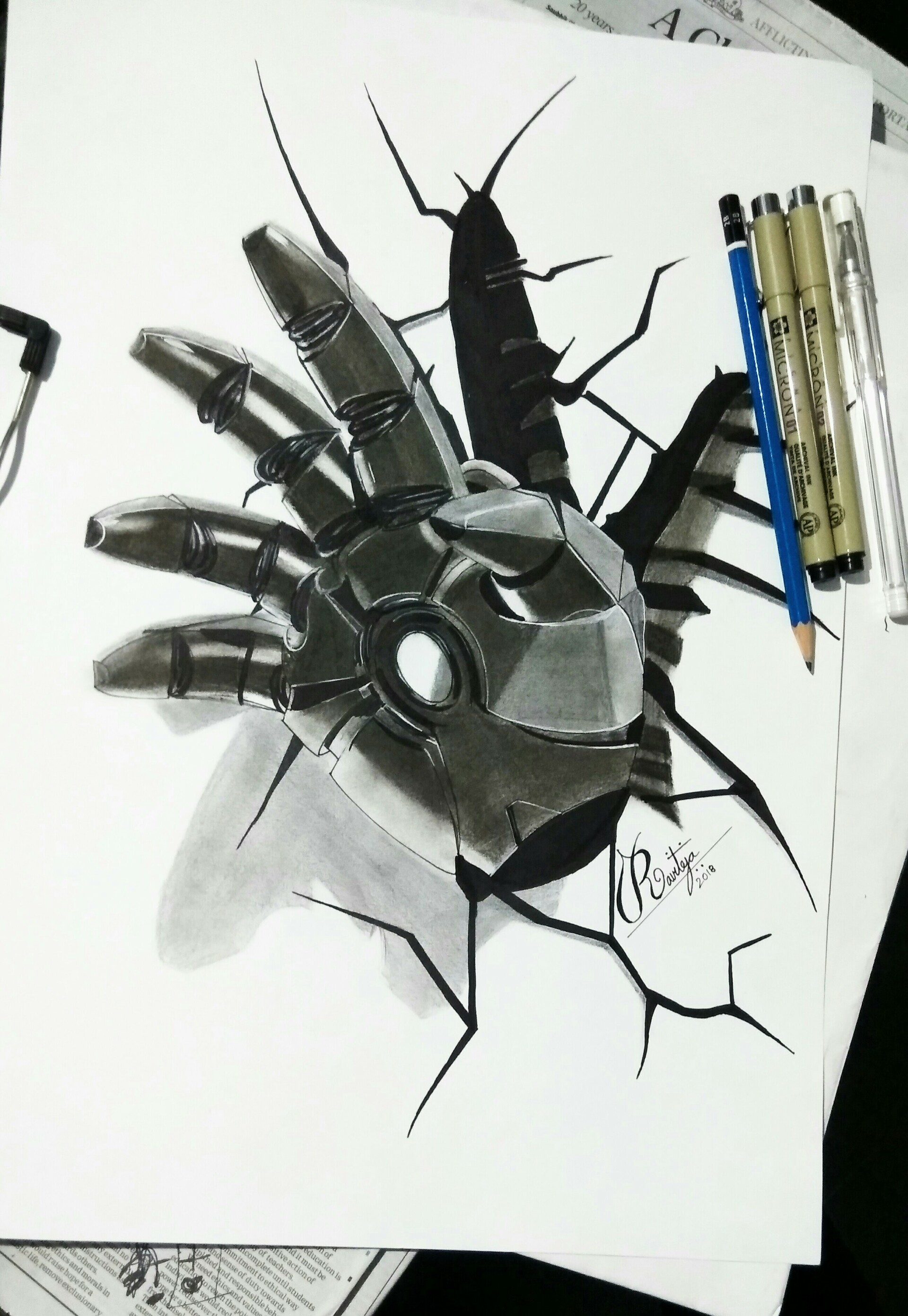 >Ravi Teja Iron Man Hand Drawing