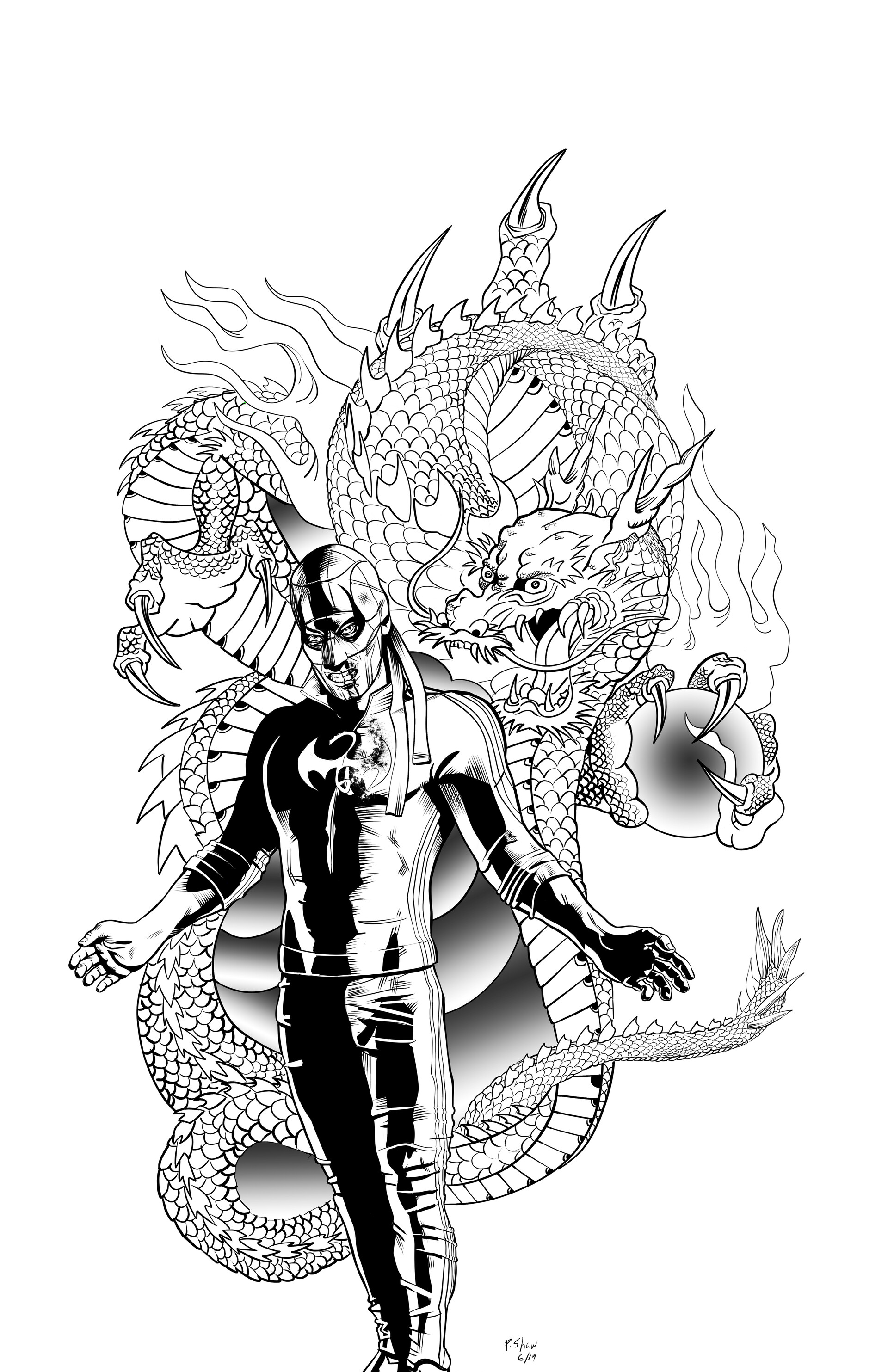 Artstation Iron Fist And Dragon 2019 Digitally Inked Drawing Pat Shaw