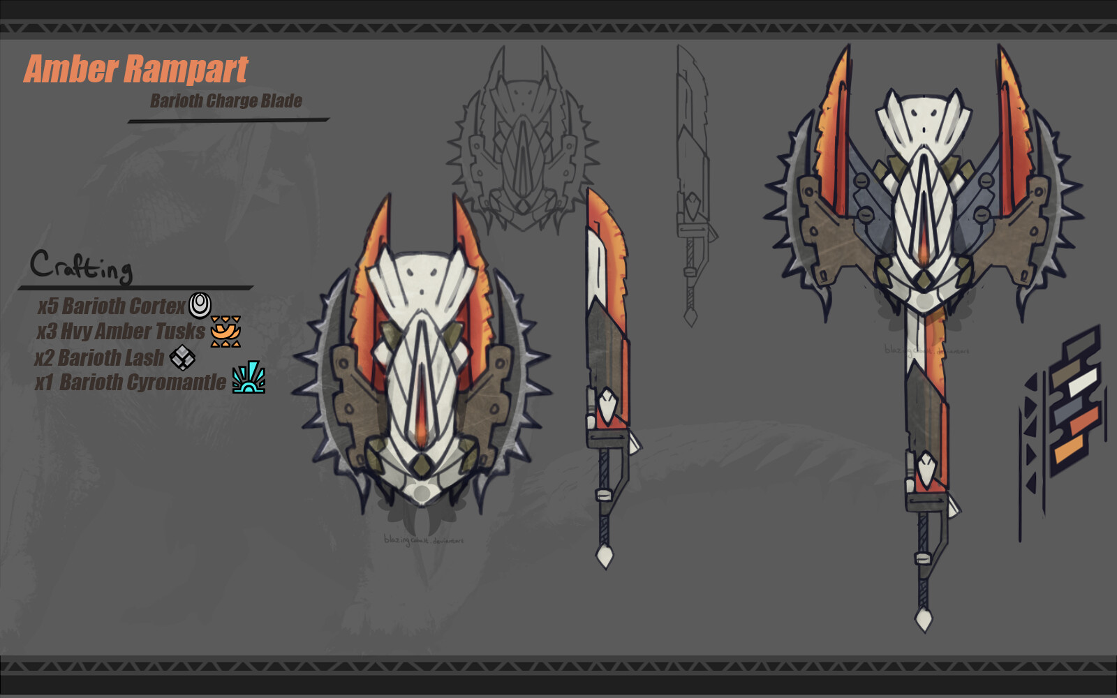 Artstation Monster Hunter Barioth Charge Blade Cole Rudge I wonder how would it look if i swapped the barrel via layered weapon. monster hunter barioth charge blade