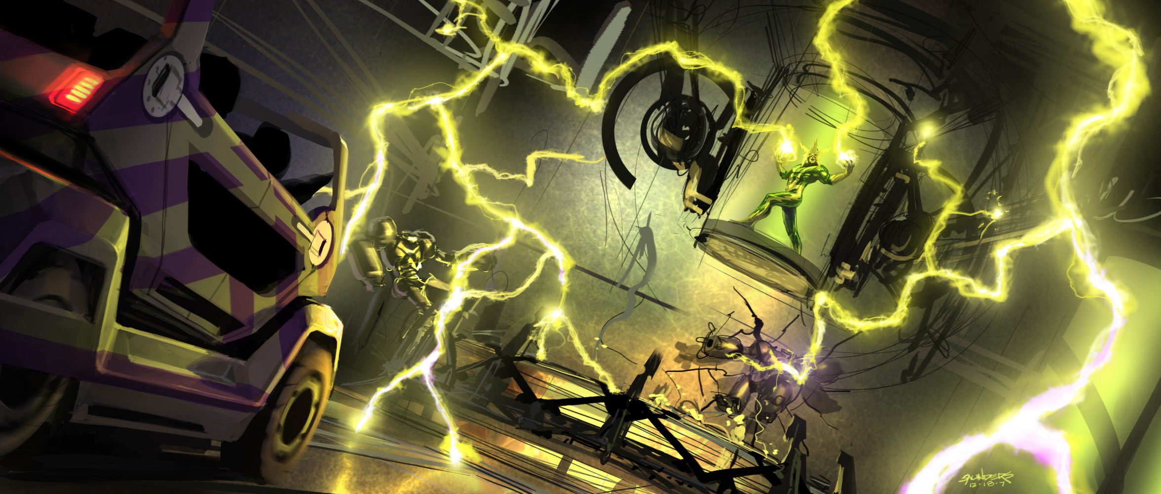 An early thumbnail to establish color, mood and perspective for the client.