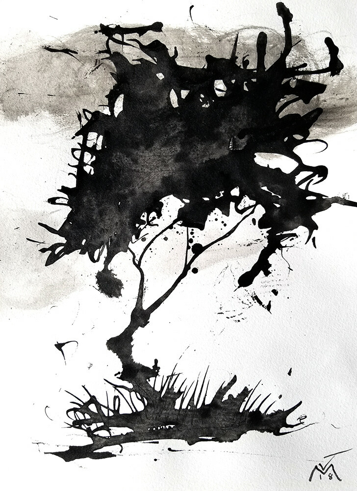Taoist inspired landscape (India Ink) by blacktigressassassin on