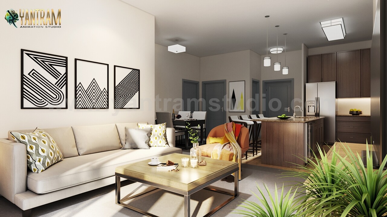 Yantram Architectural Design Studio Modern Kitchen Living Room Combo