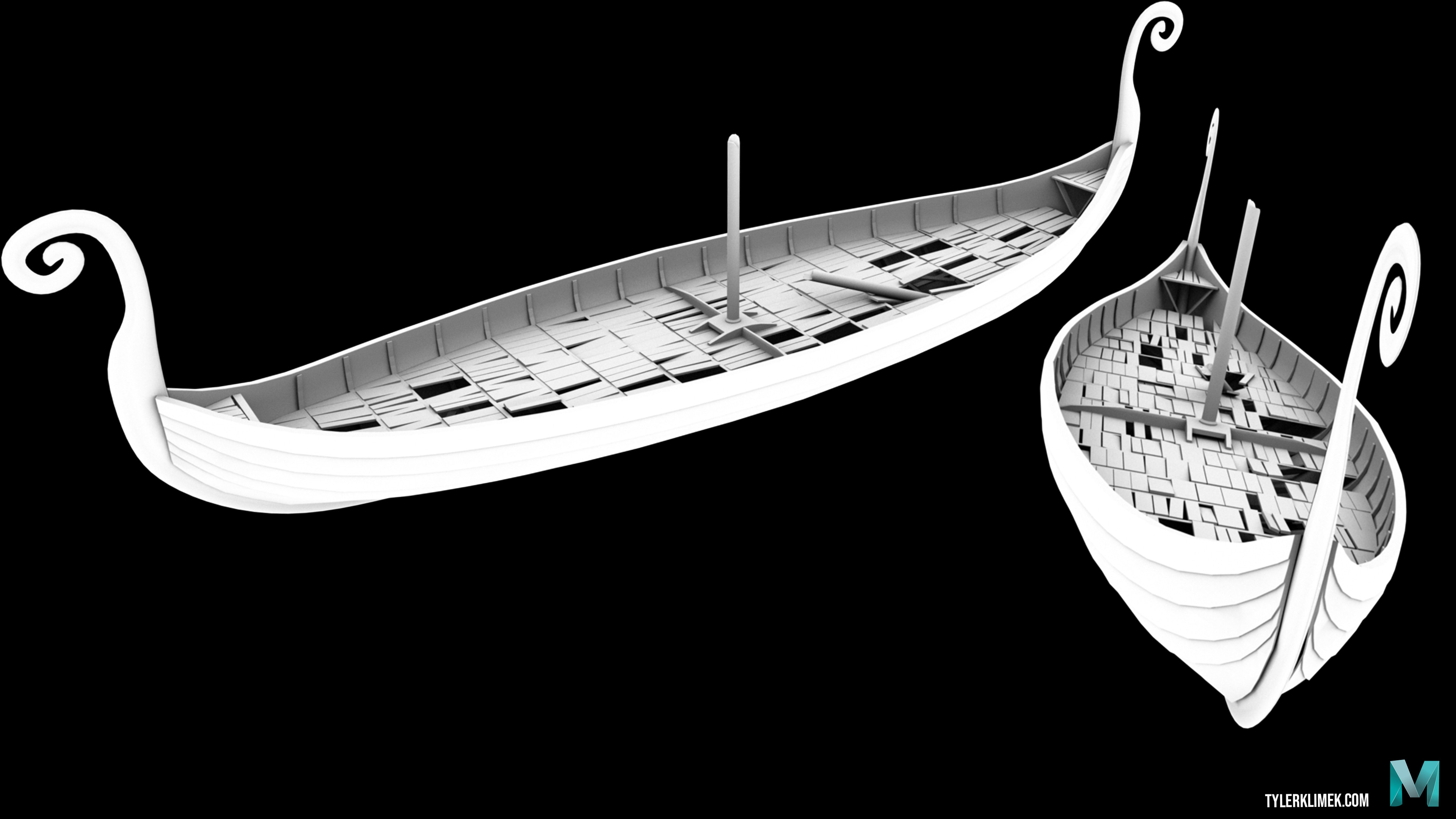 Occlusion renders of the viking long-ship