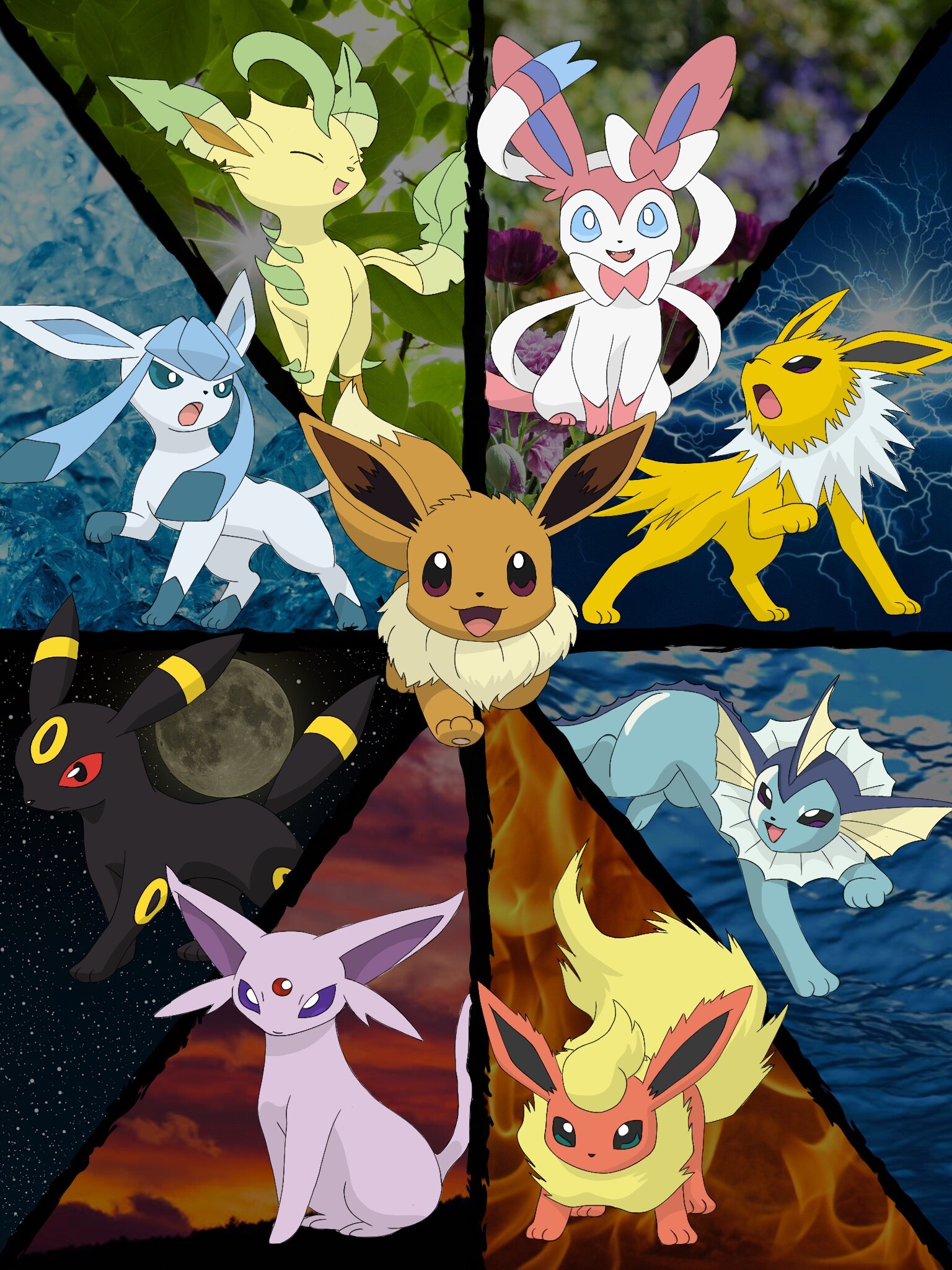 Eevee evolution for every type (some are concept art)  Eevee evolutions,  Pokemon eevee evolutions, Pokemon eevee