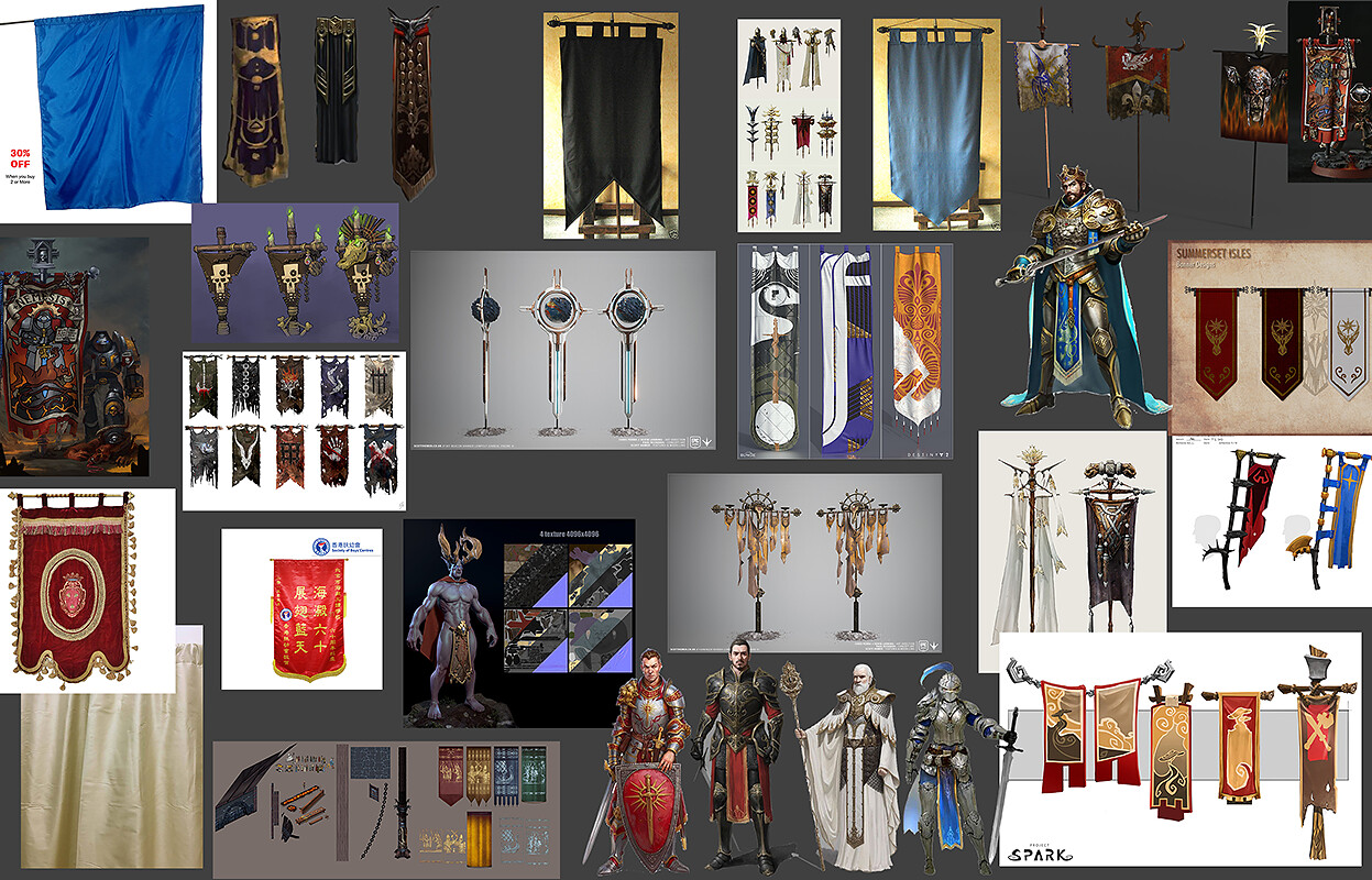 Moodboard for Sir Yvain's Banner. The knight with a pet lion!