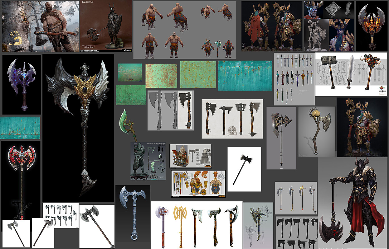 Moodboard for the Green Knight's Axe.