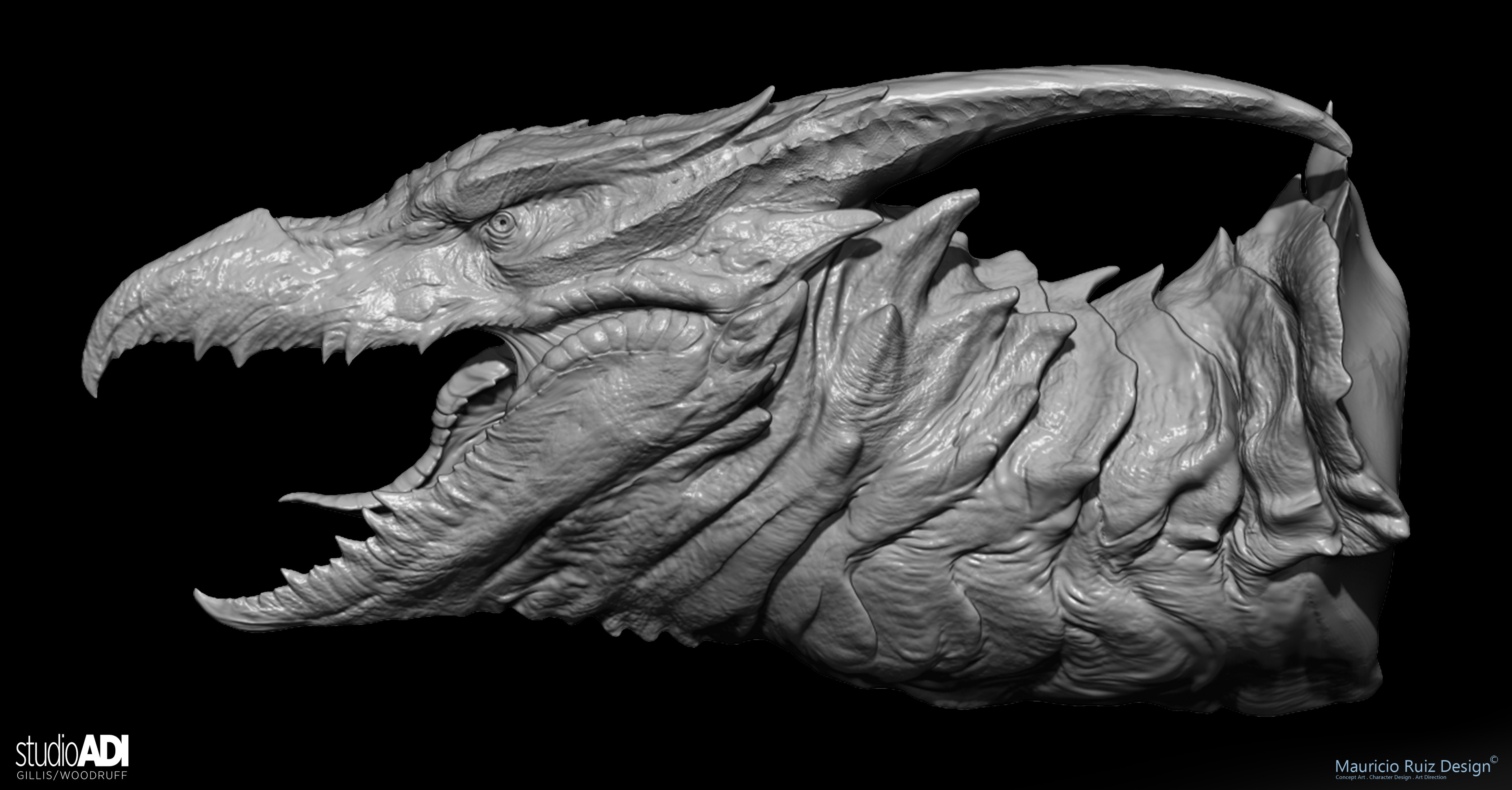 The following images show the Final sculpt for Rodan's head without color.