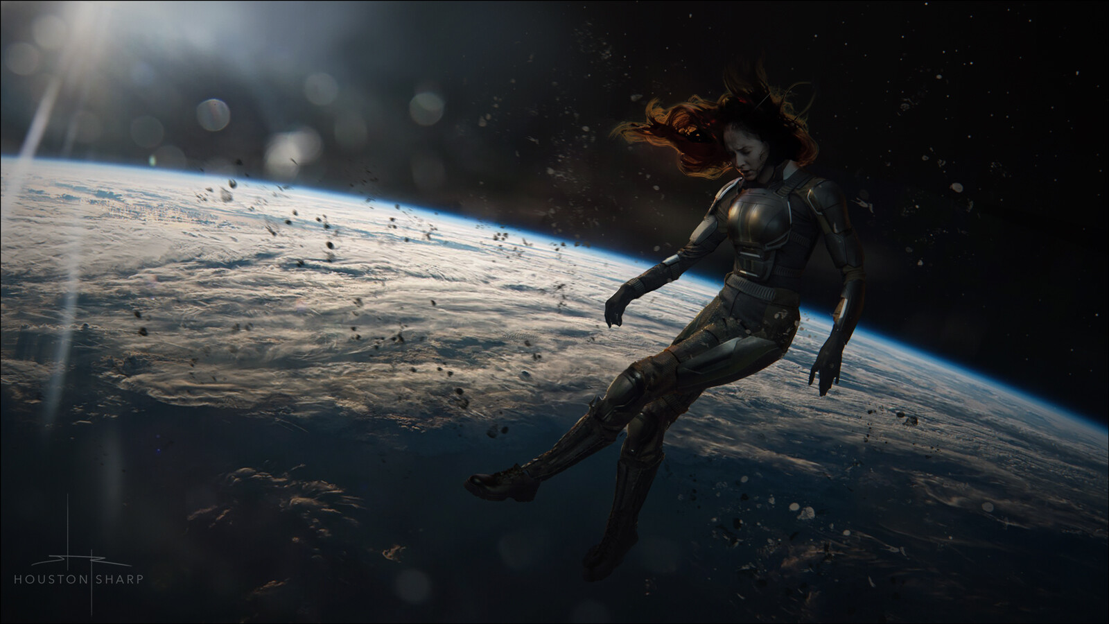 Jean Grey floating unconsciously through space