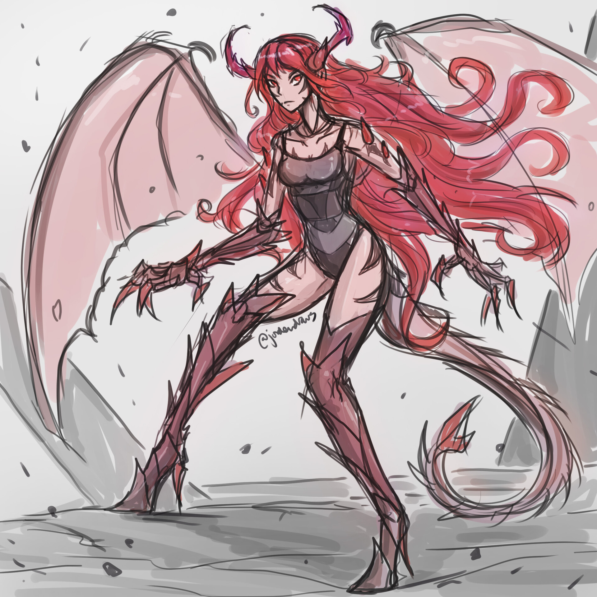 Jorden Prussing The Red Dragon Girl,Fall Leaves Line Drawing
