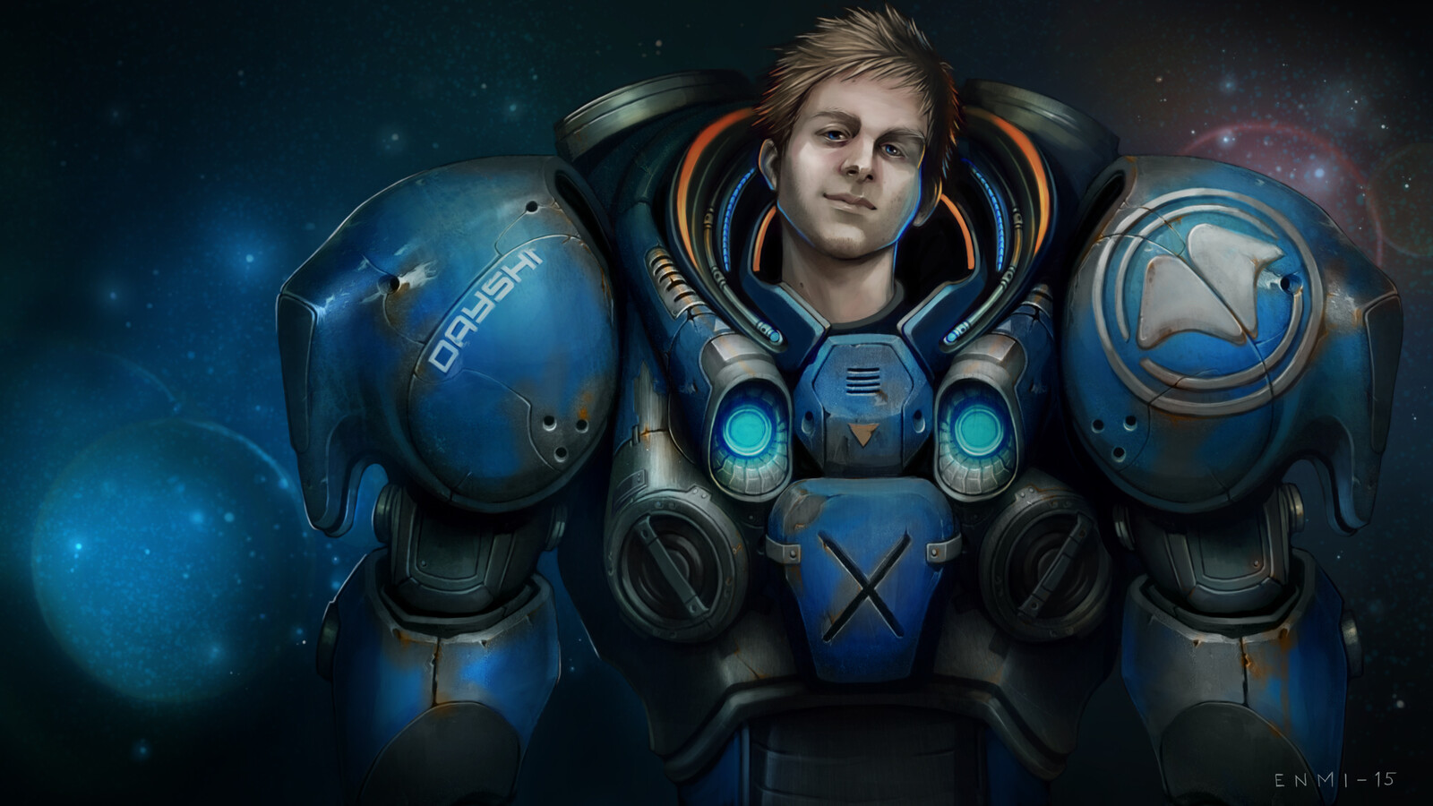 Wallpaper with portrait of Dayshi as a Terran spacemarine