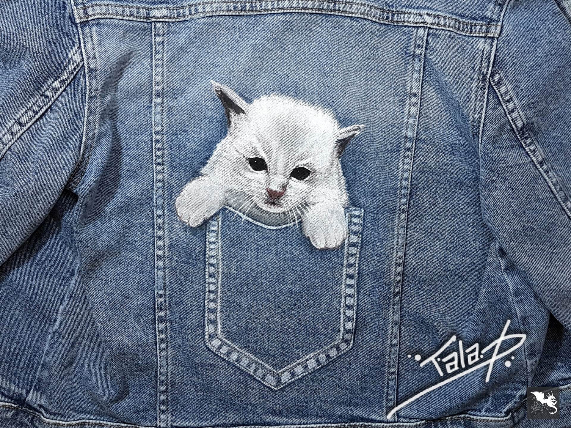 Tala Dughman White Kitten Hand painted Jacket