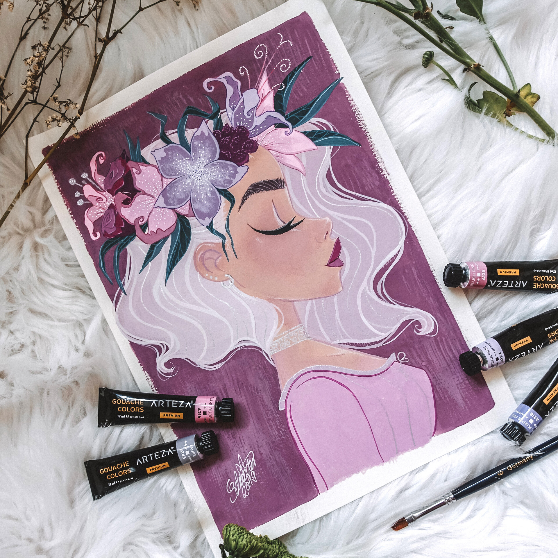 Artstation Flower Crown Gouache Painting Meike Schneider
