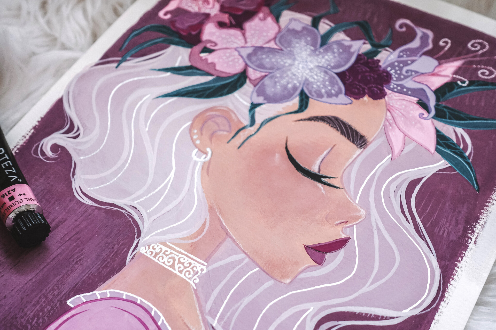 Artstation Flower Crown Gouache Painting Meike Schneider