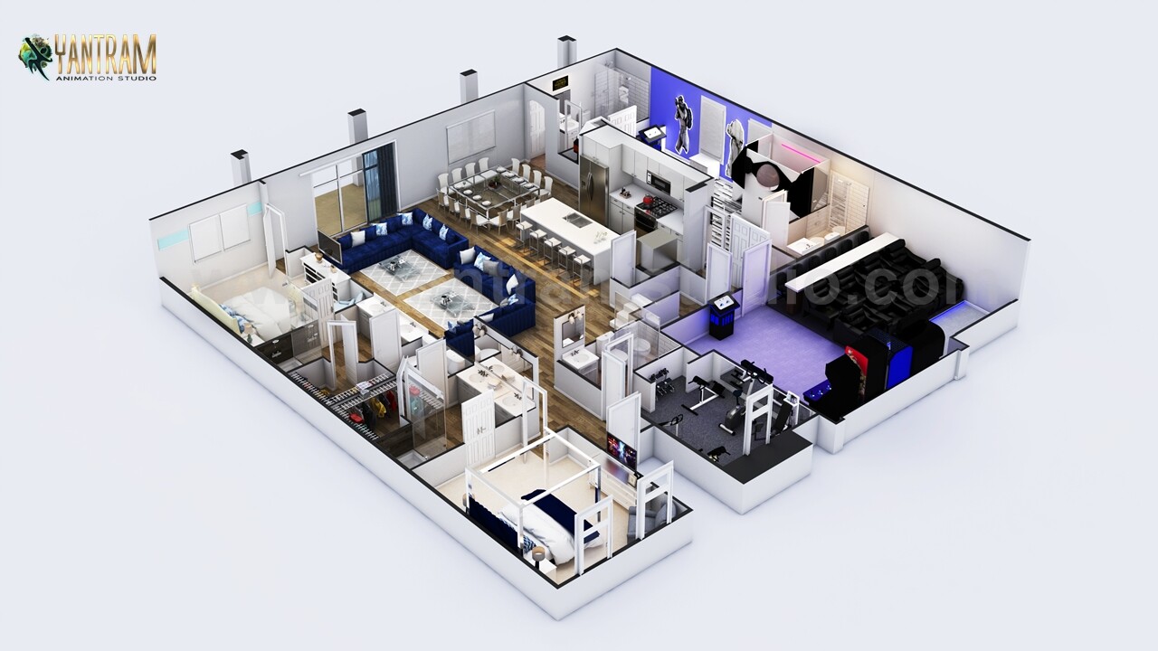 Artstation Multi Bedroom 3d Floor Plan With Theater By