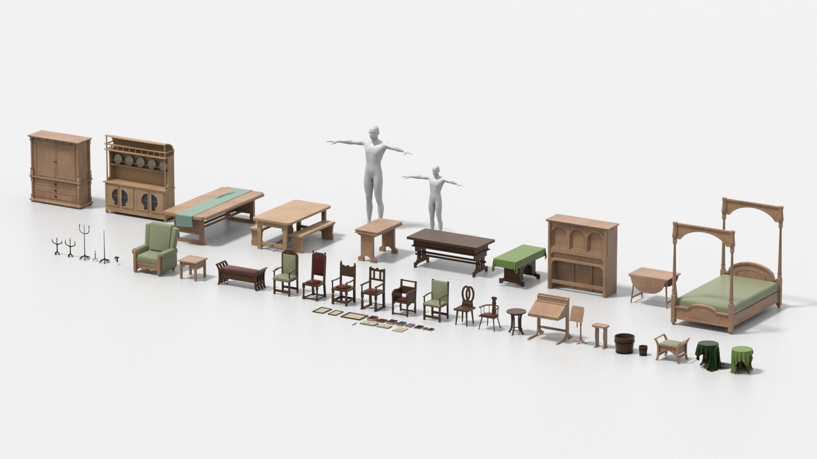 A collection of the props and furniture I built in Modo based on set images from the films.