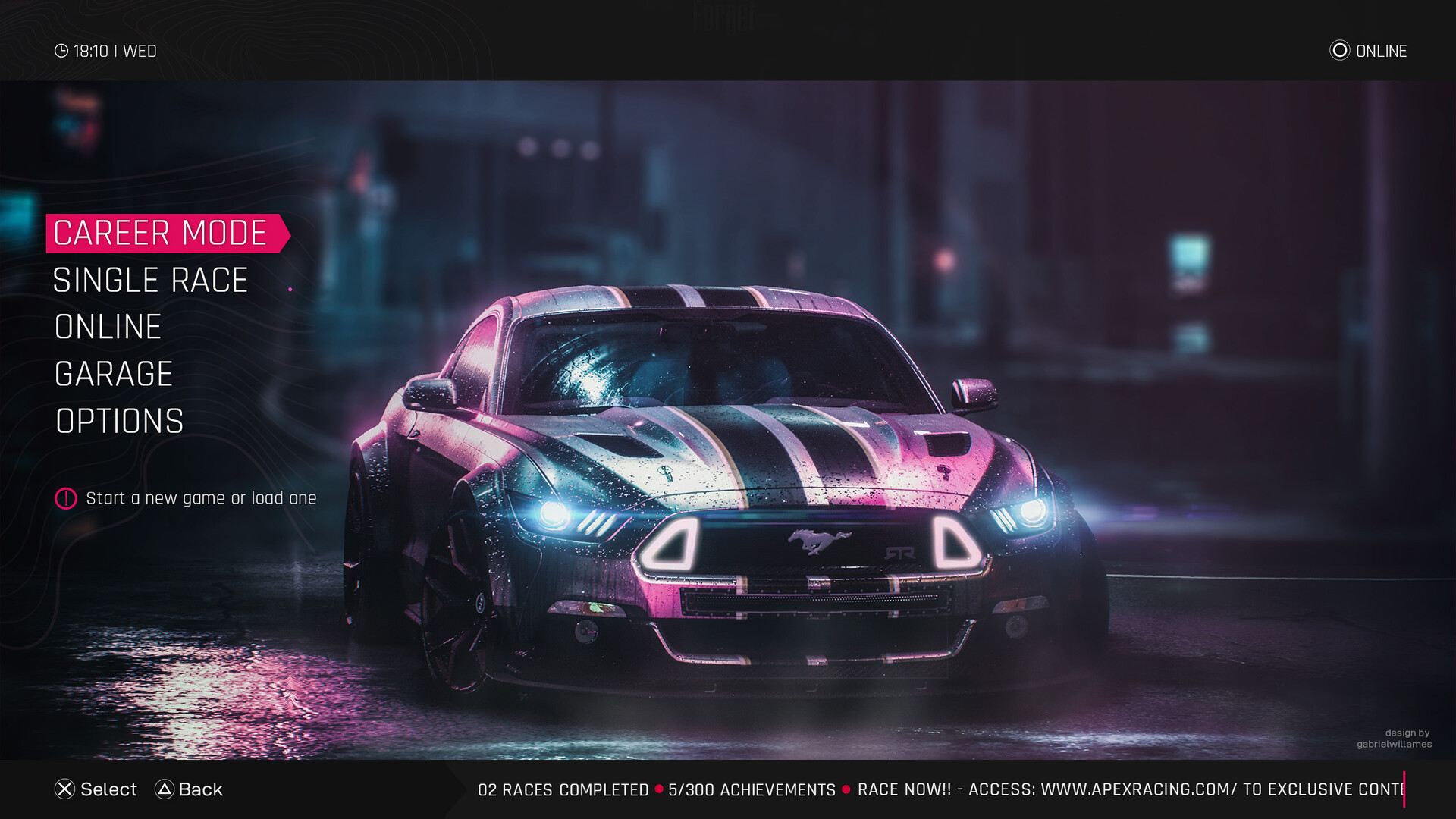 Gabriel Willames Racing Game Main Menu Concept