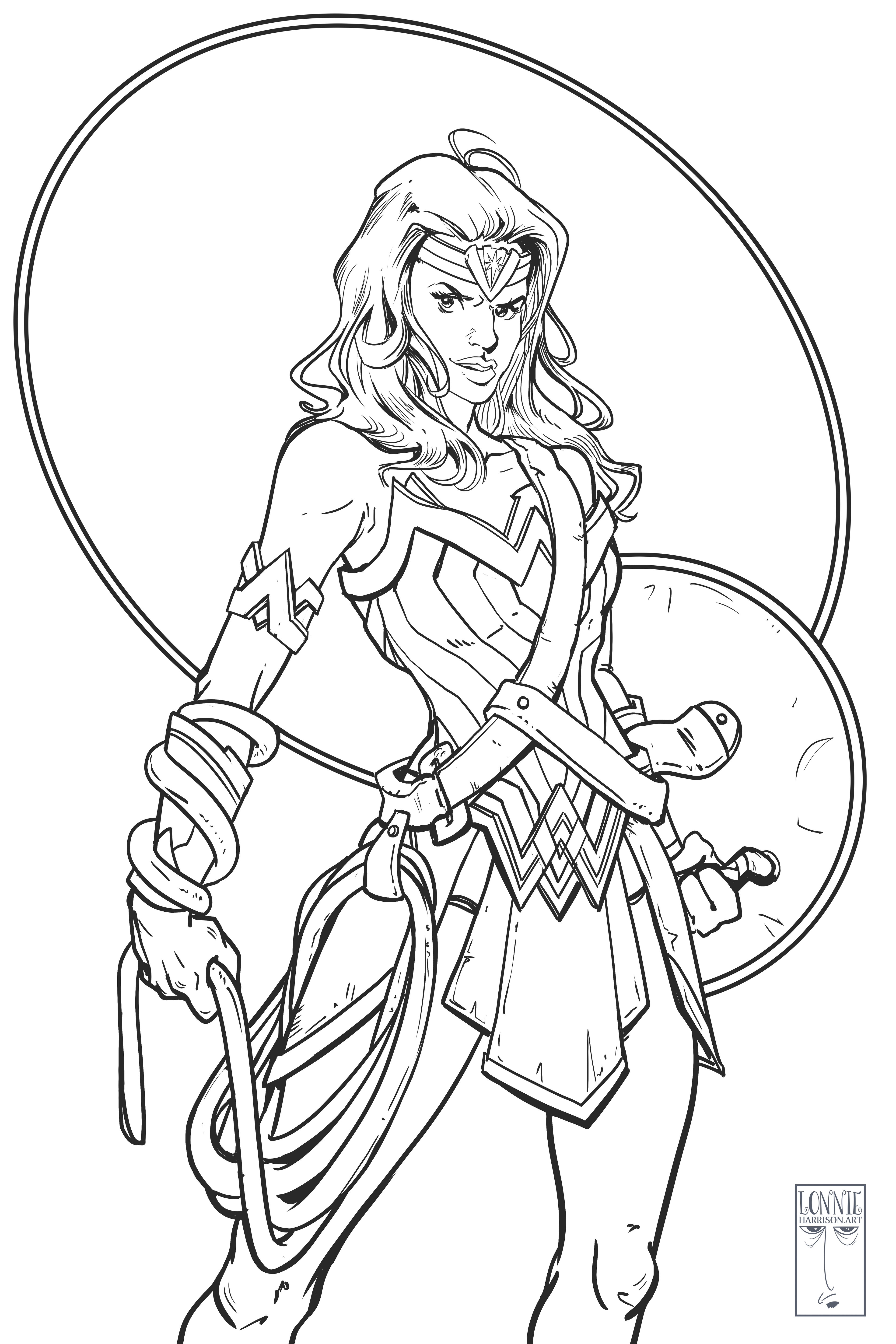 lonnie harrison art - wonder woman line work