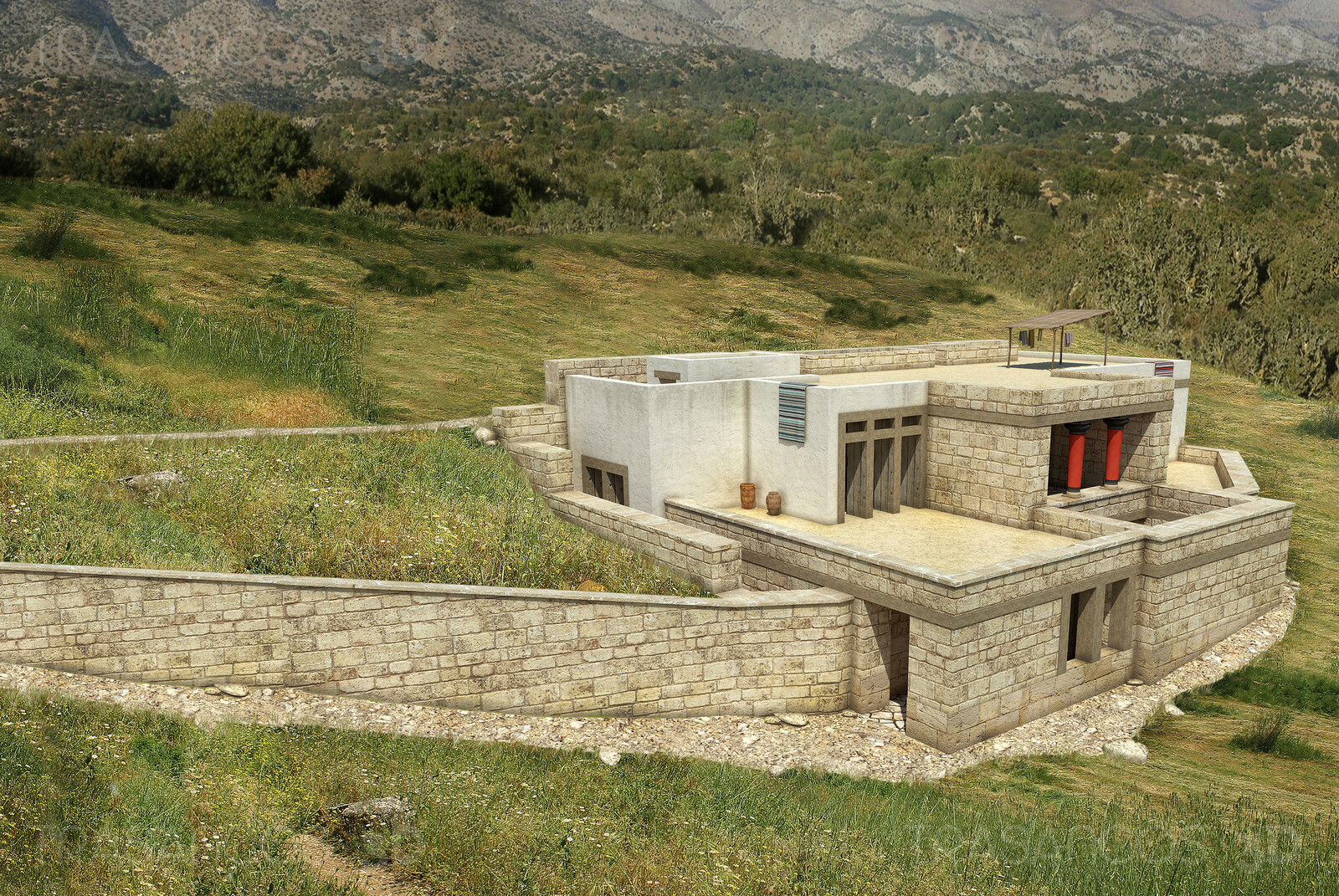 View of the Royal Villa in Cnossos.
Modeled in collaboration with:
- Andrés Armesto