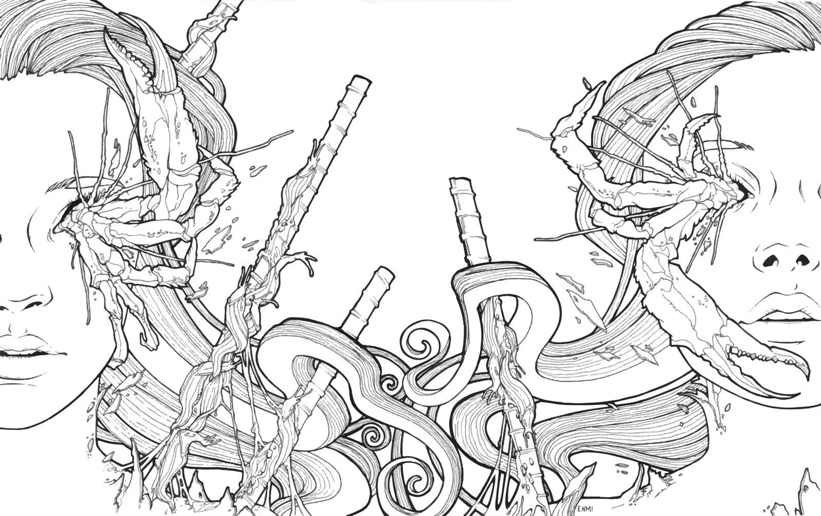 Lineart for the backdrop. Drawn with fineliner and cleaned up in illustrator.
