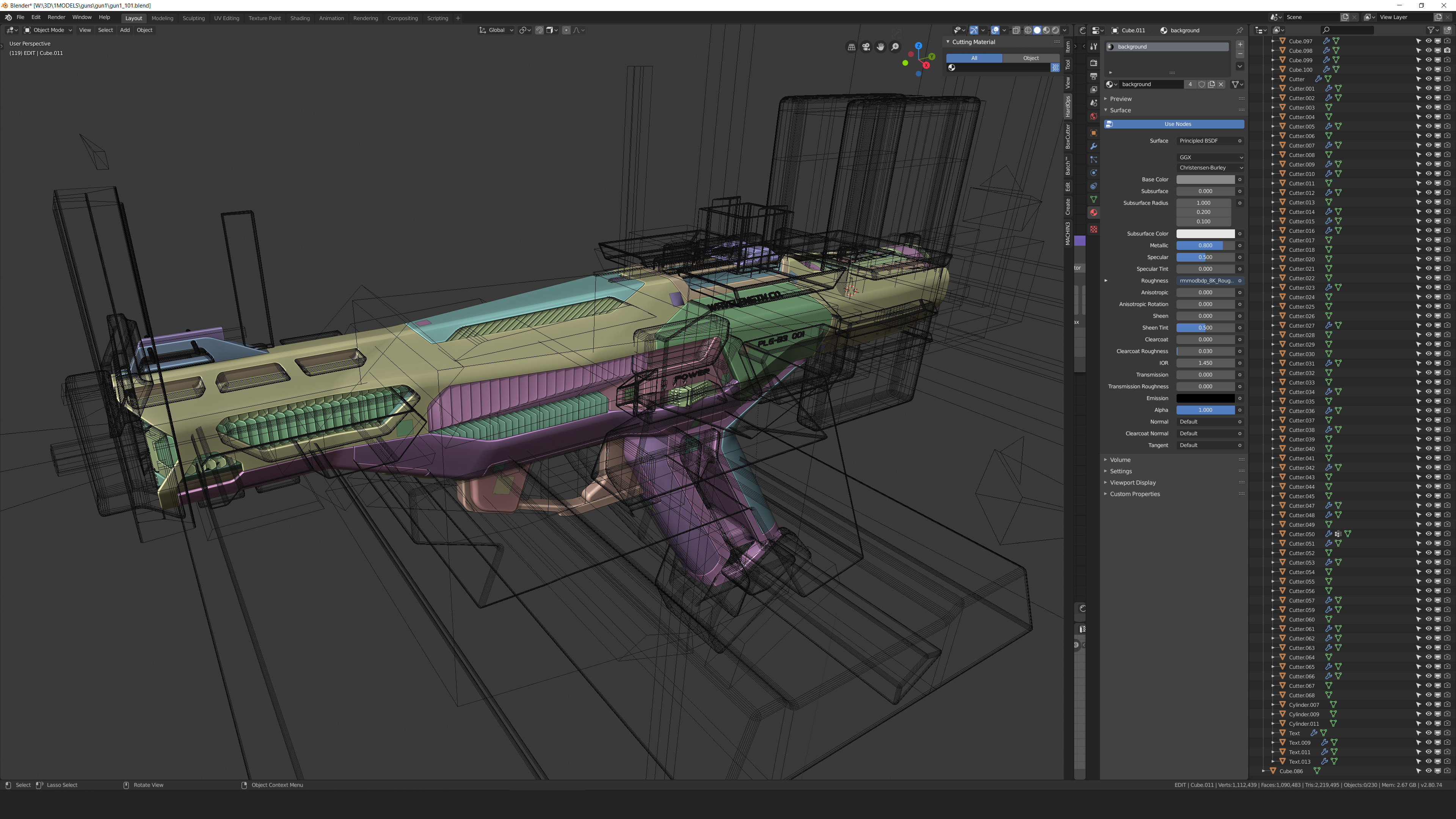 Blender viewport with cutters