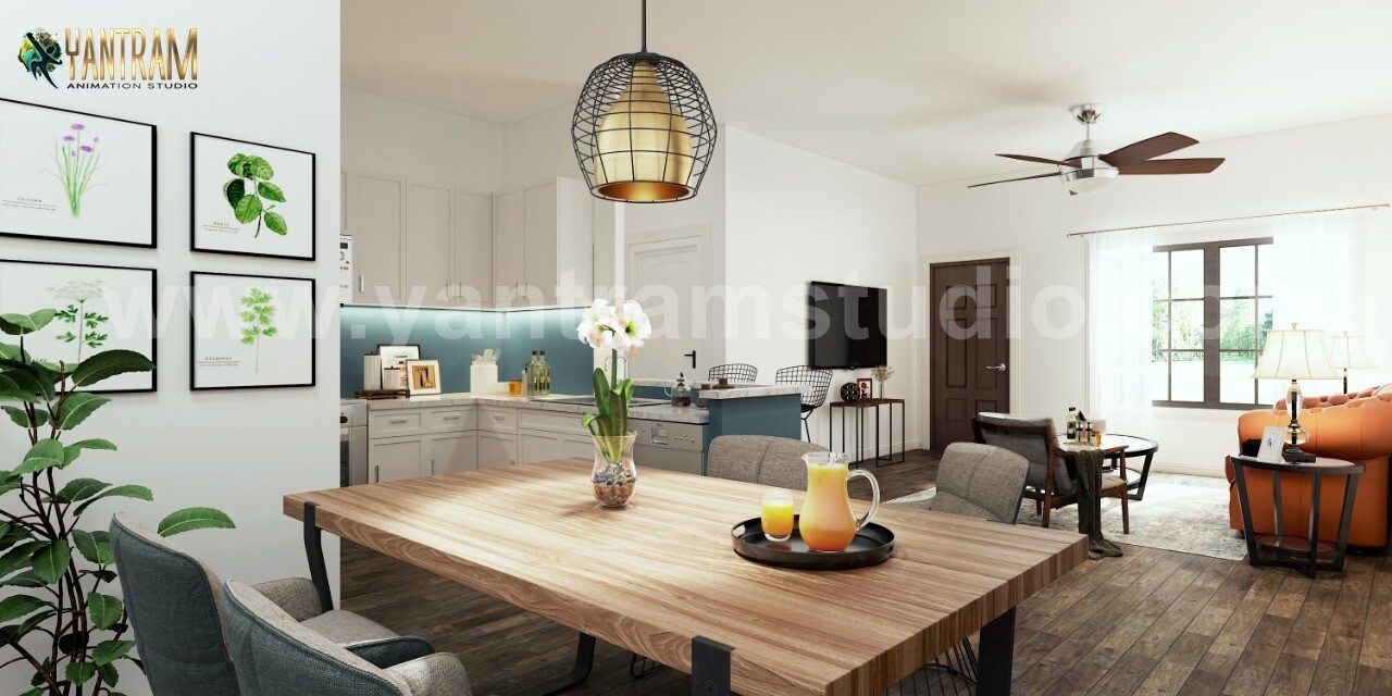 Artstation Kitchens Living Room With Dining Area Of 3d Interior