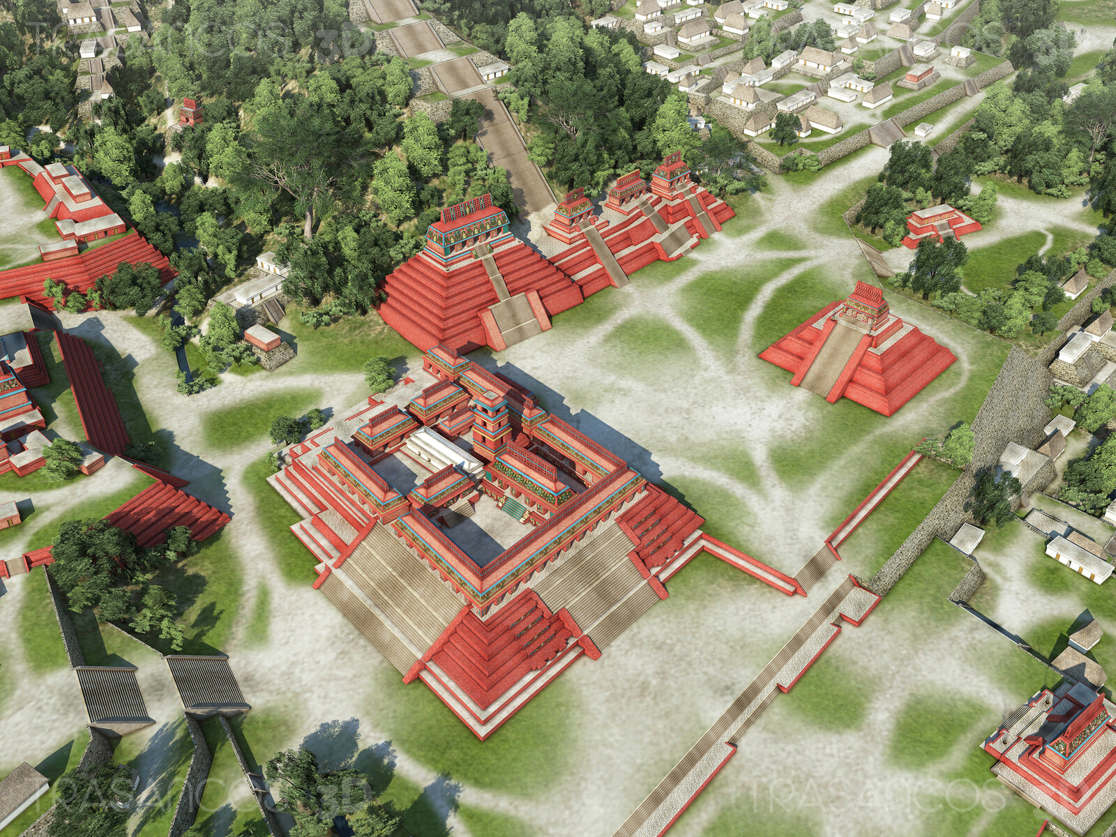 View over the center of the city of Palenque, with the Palace in the middle.
Modeled in collaboration with:
- Andrés Armesto
- Alejandro Soriano
- Carlos Paz
- Diego Blanco