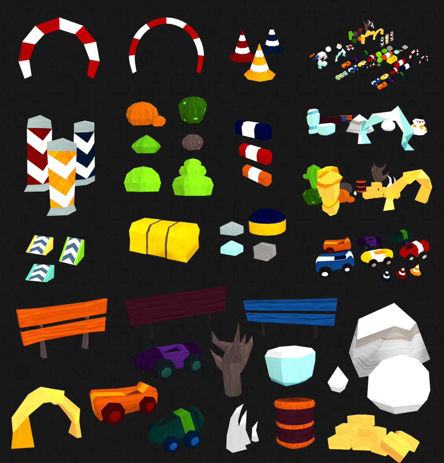 Lowest poly assets for the 3 level areas