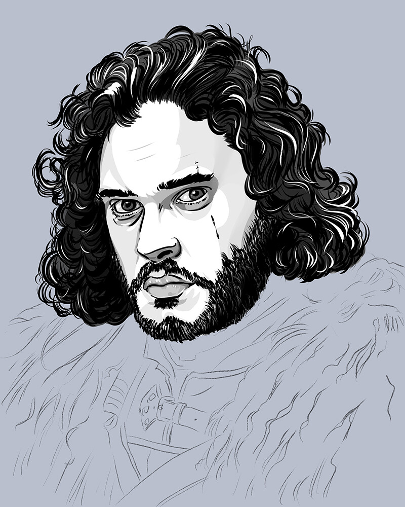 Didn't have many in-progress shots. Here's one that shows the rough sketch as I am inking it in.