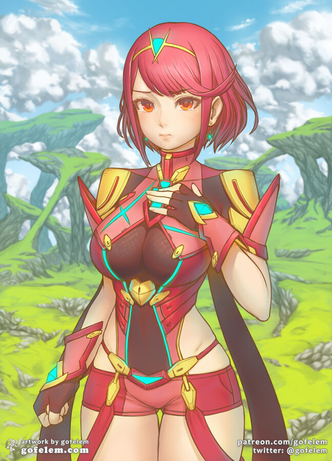 Pyra fanart(Xenoblade Chronicles 2). Base on a cutscene from the game ｡^‿^｡...