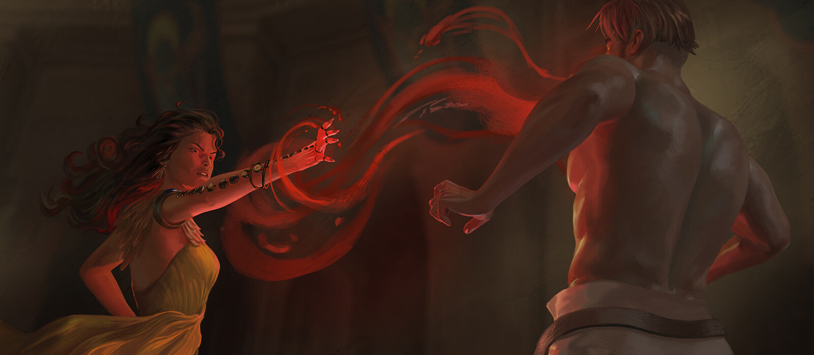 Considering the backdrop, based on other illustrations I made for the same scene. Though leaving it out of focus so the details wouldn't kill the details I was planning for the foreground. 