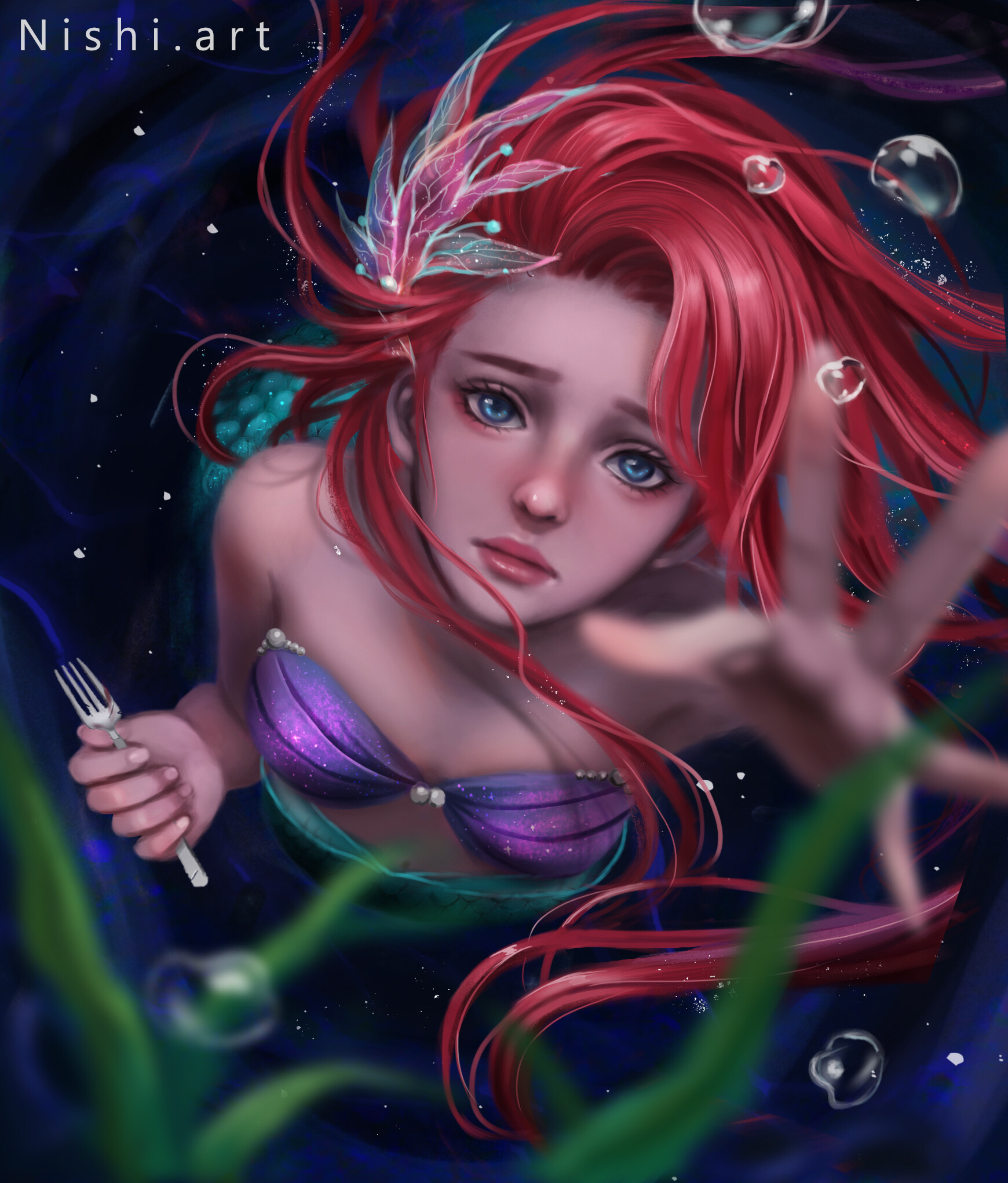 Nishi Hiku Ariel * * * * * ariel watercolor print disney princess poster kids room wall art little princess art. nishi hiku ariel