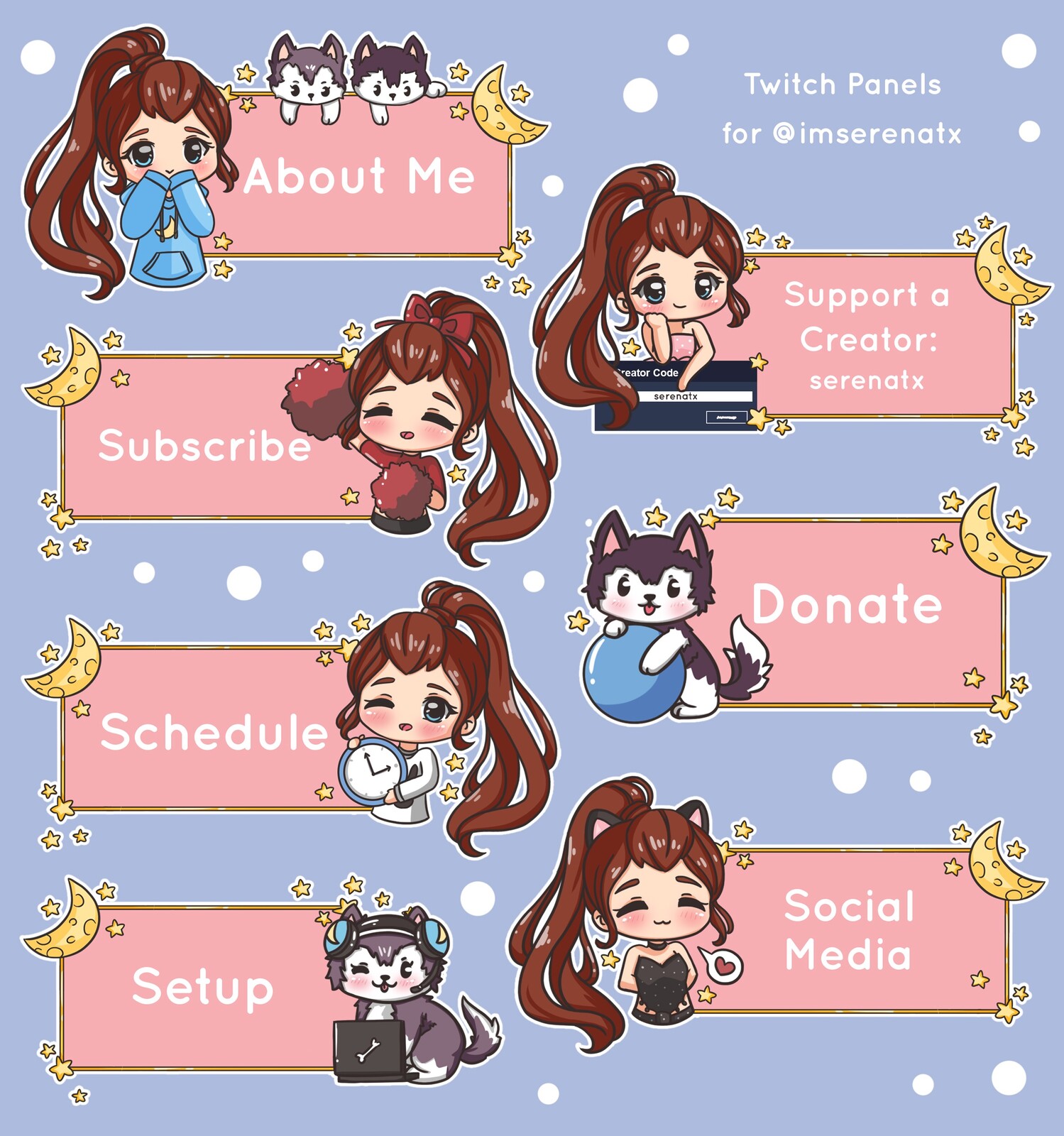 Artstation Twitch Panels Design For Serenatx Alicia Wu Liang