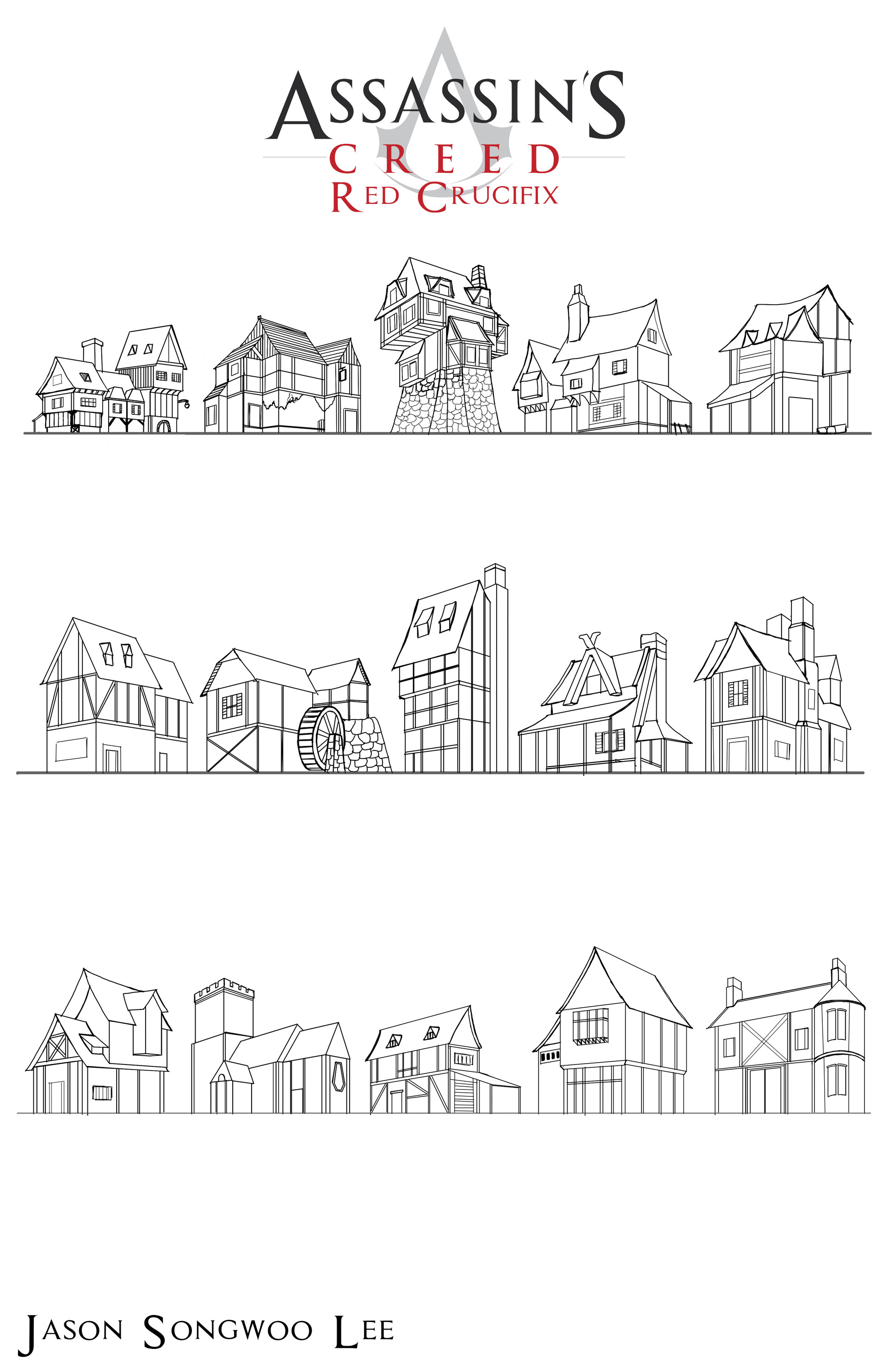 Jason Hollywood Lee Assassin's Creed Red Crucifix Exterior Sketch & Side View Studies