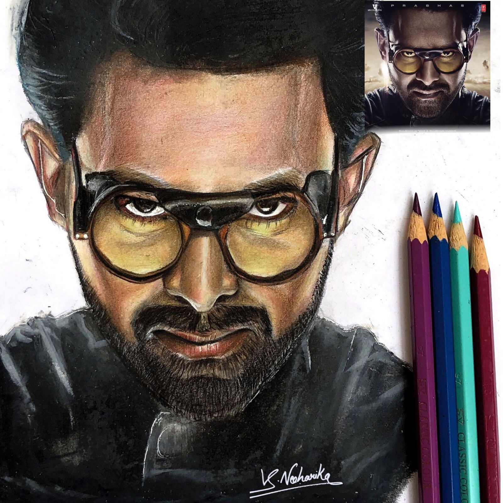 Prabhas Drawing Neeharika V Artstation Hero from telugu film industry known as young rebel star. prabhas drawing neeharika v artstation
