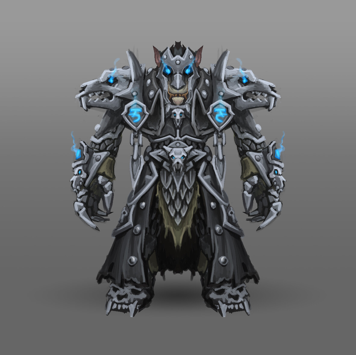 Deathknight
For the second version I wanted to add more of a wolf theme to the set to make it distinct for worgen, As well as adding a long coat.