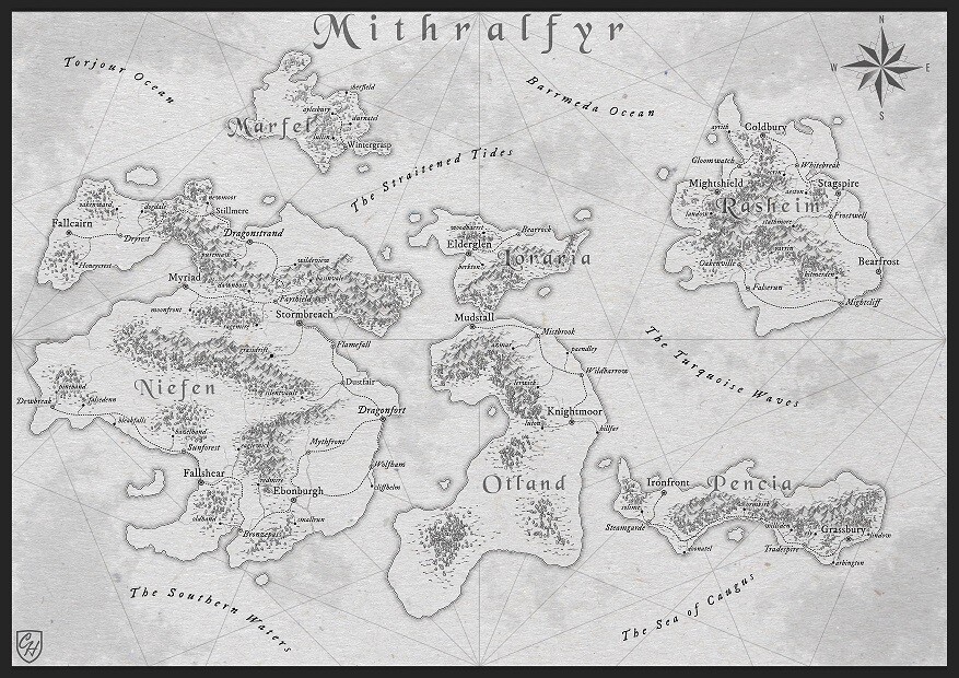 Fantasy world map for D&D 5e homebrew game: Mithralfyr by Cédric H. - The Fantasy Maps Forge