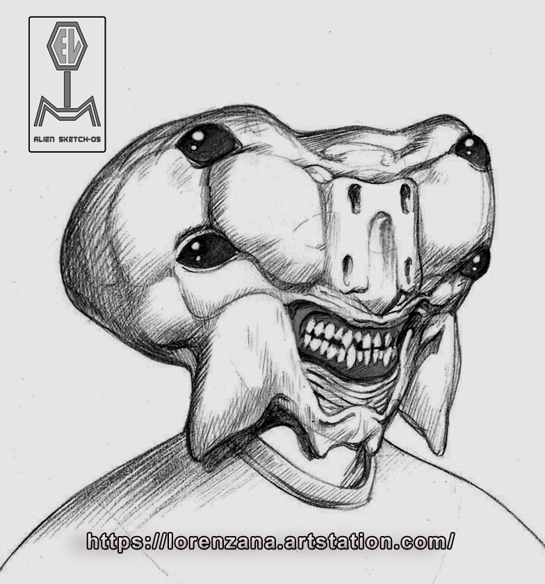 Enrique Lopez Lorenzana Alien Head Sketch 05