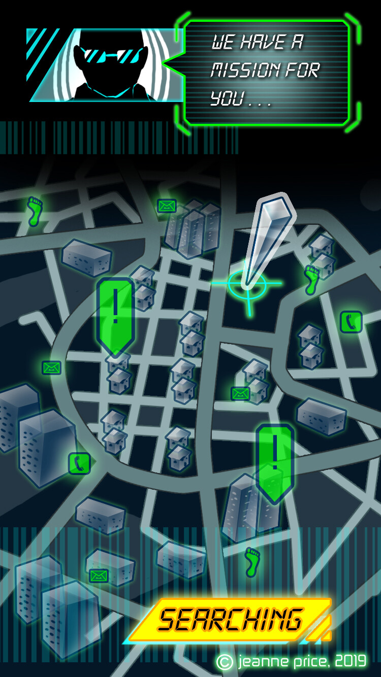 Mission Select Screen.
The player can choose a mission from the icons; each is a type of mission.