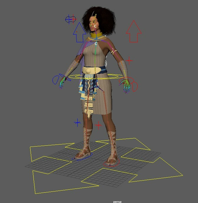 This is a screenshot of the full rig. It has manipulators for several body part.