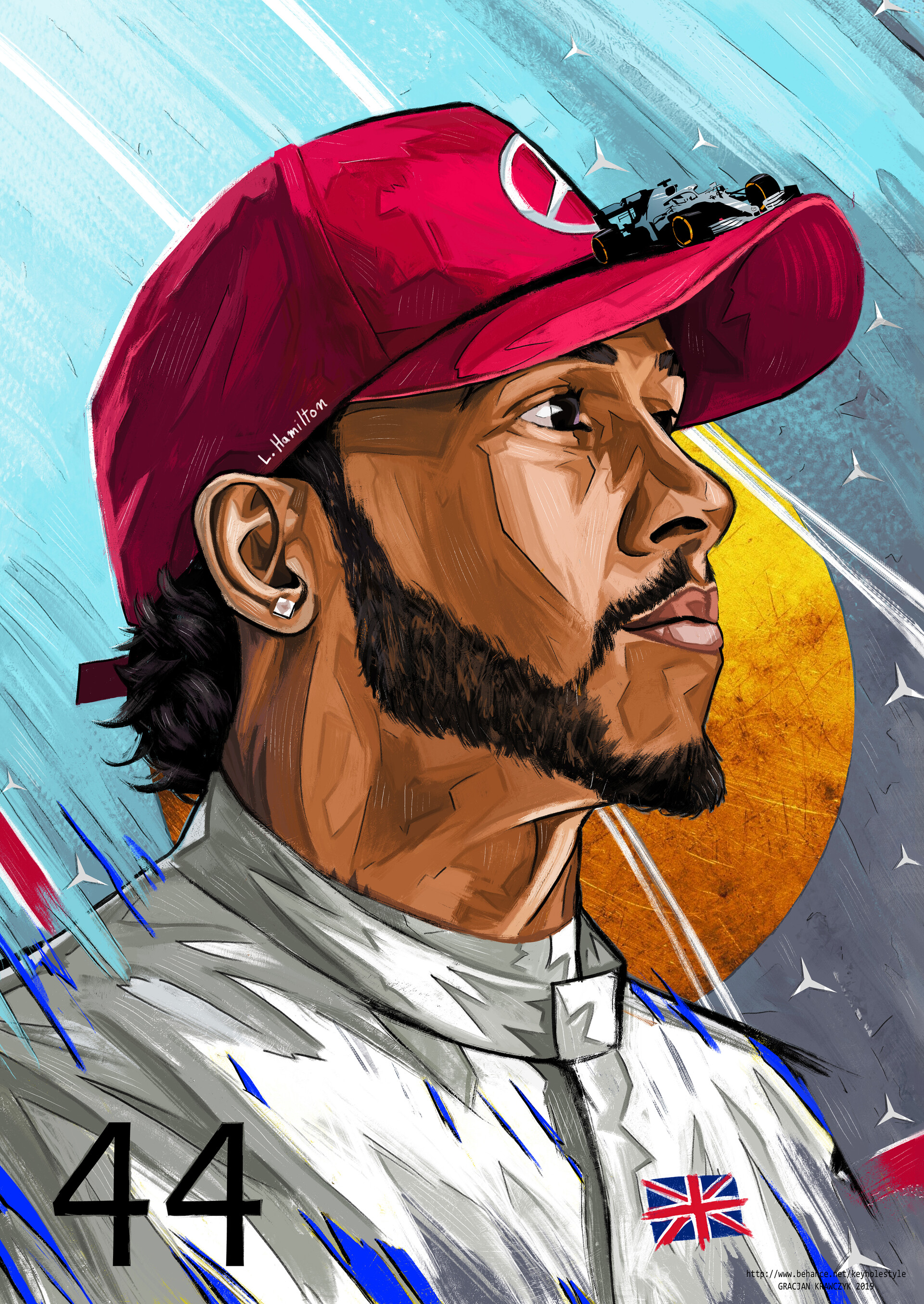 Gracjan Krawczyk Lewis Hamilton 44 Formula 1 Driver Portrait