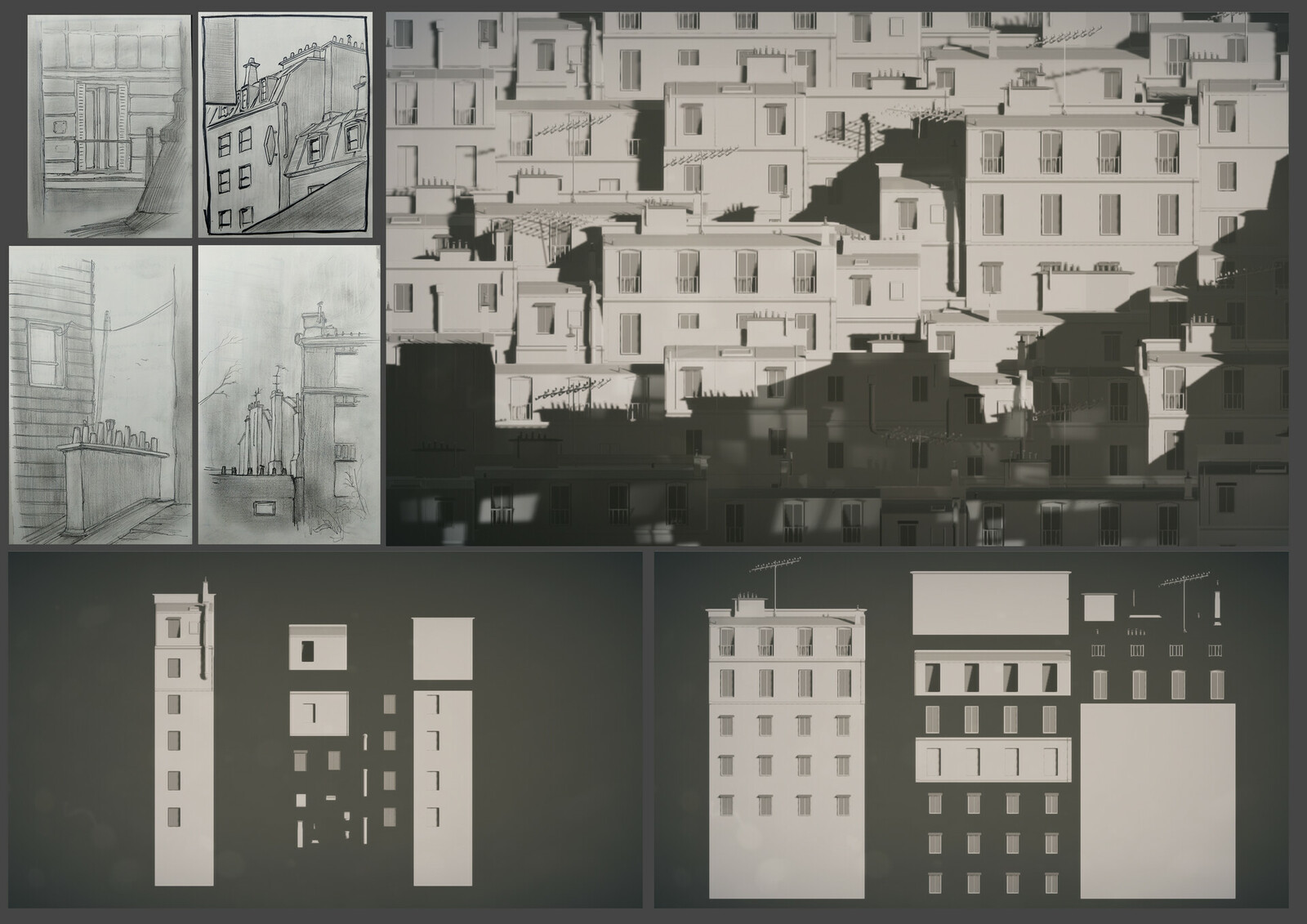Here are some of the modular buildings I made for the game. I was able to build the entire city by using only about 10 different buildings.