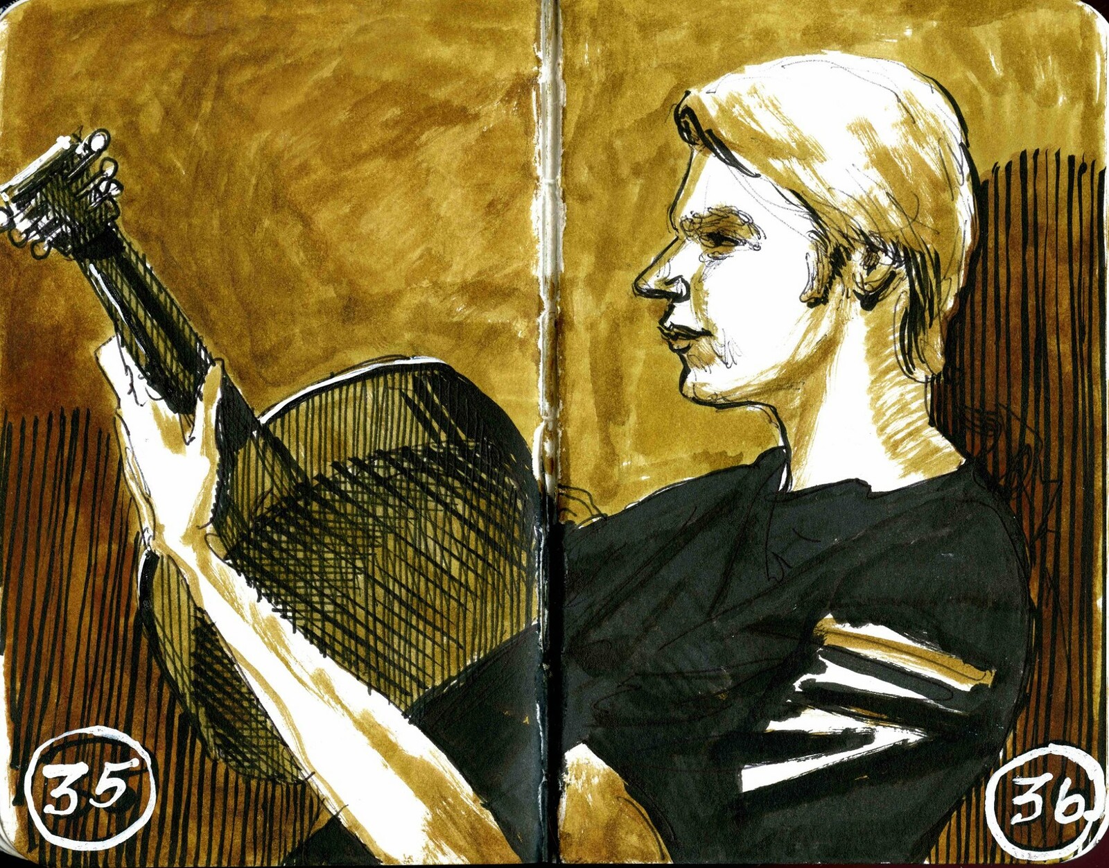 My son playing the guitar.